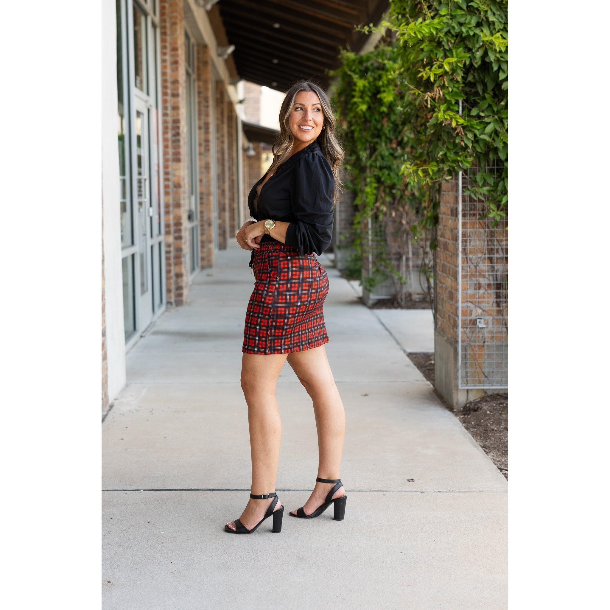 The Helena – Red Plaid Jogger Skirt ❤️🖤
