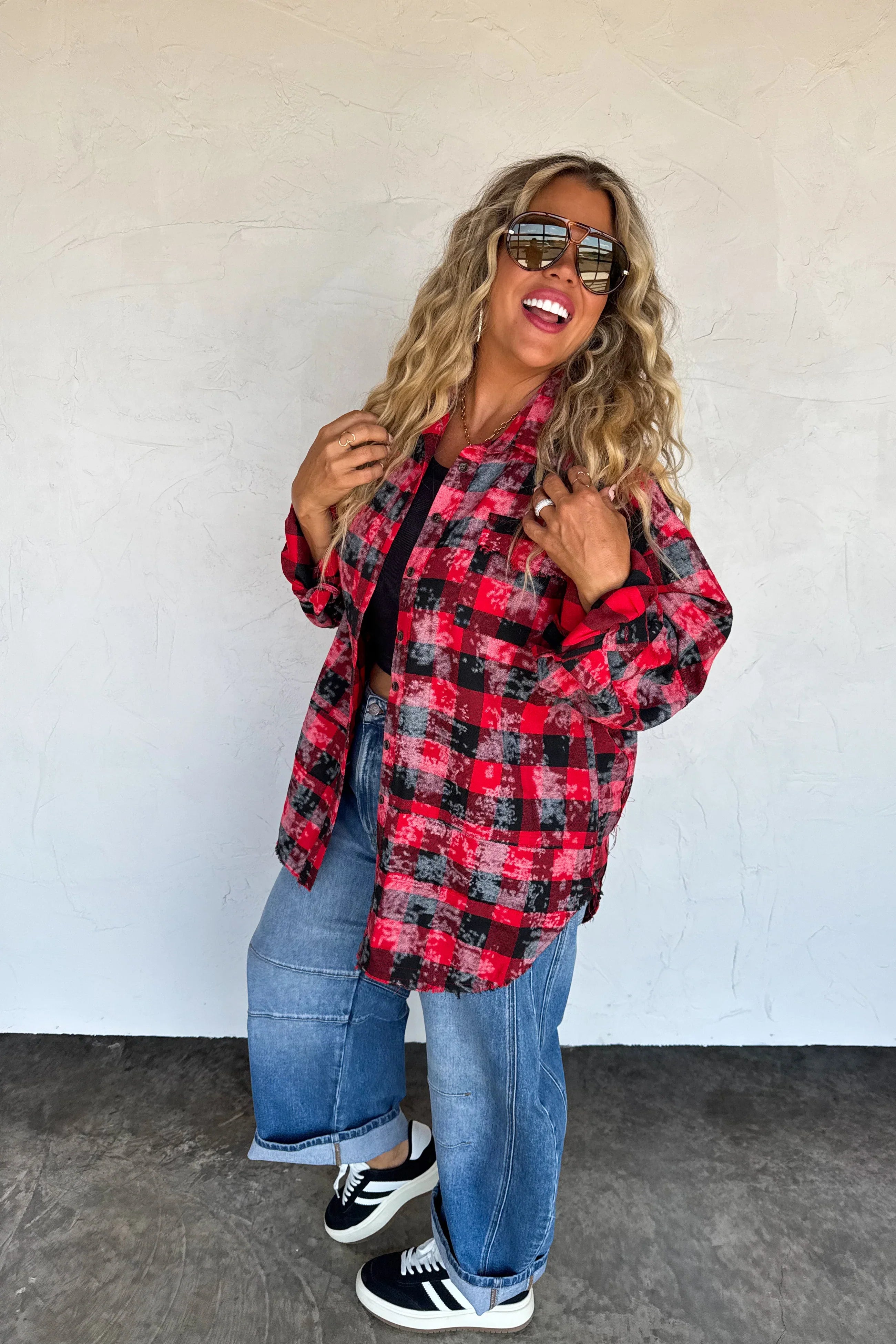 PRE-ORDER: Juniper Bleached Plaid Top