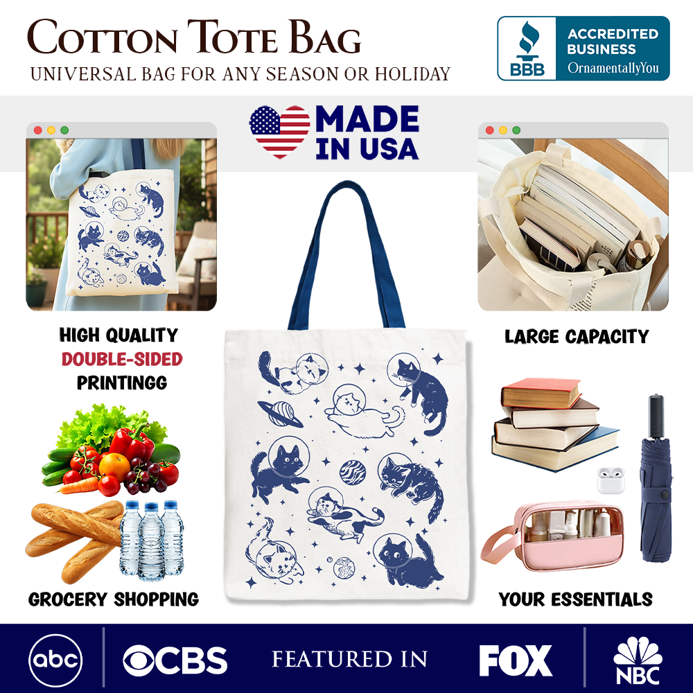 Cats in Space Retro Canvas Tote Bag