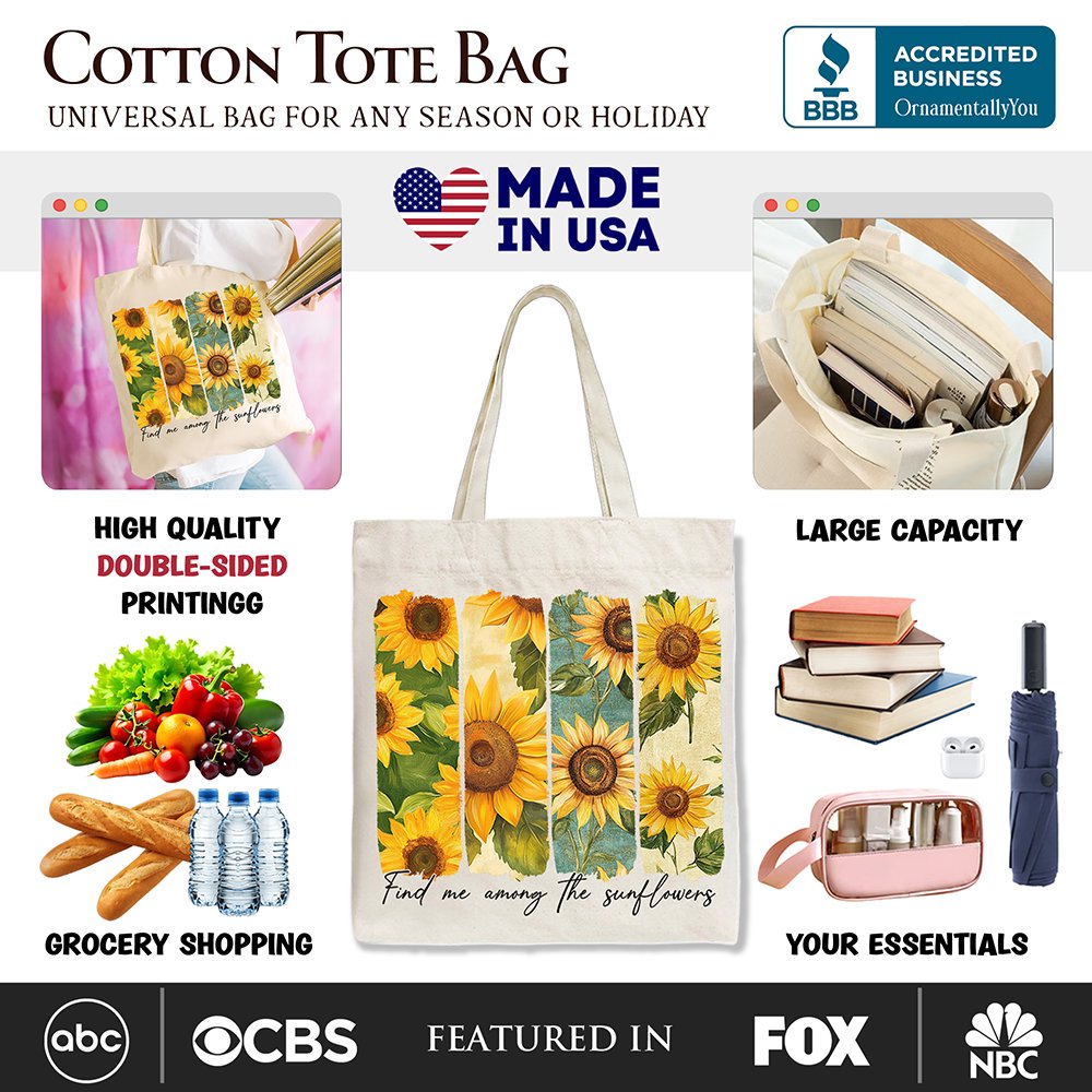 Find Me Among the Sunflowers Floral Canvas Tote Bag