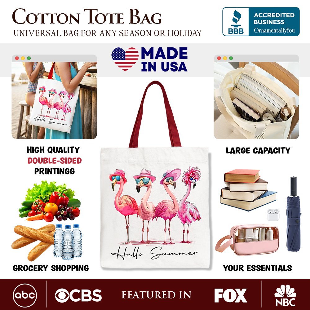 Flamingo Hello Summer Canvas Tote Bag