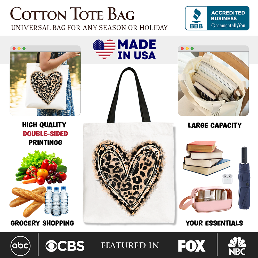 Leopard Heart Valentine Canvas Tote Bag