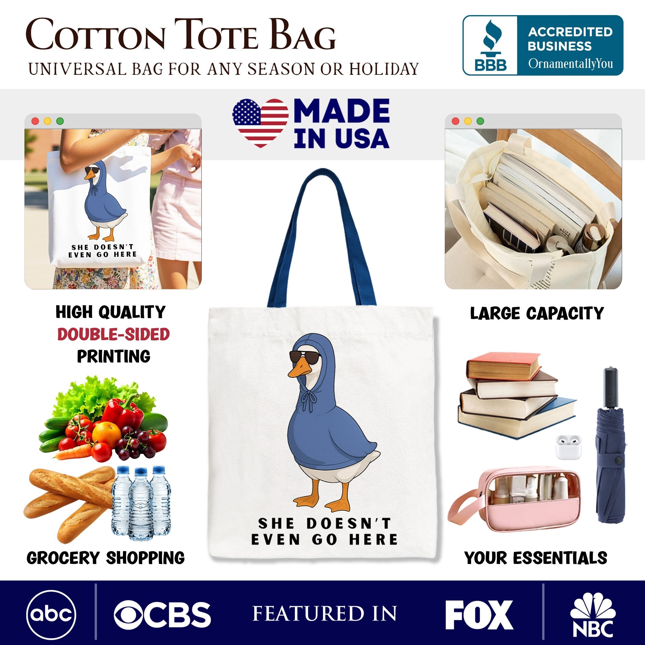 She Doesn’t Even Go Here Silly Goose Canvas Tote Bag