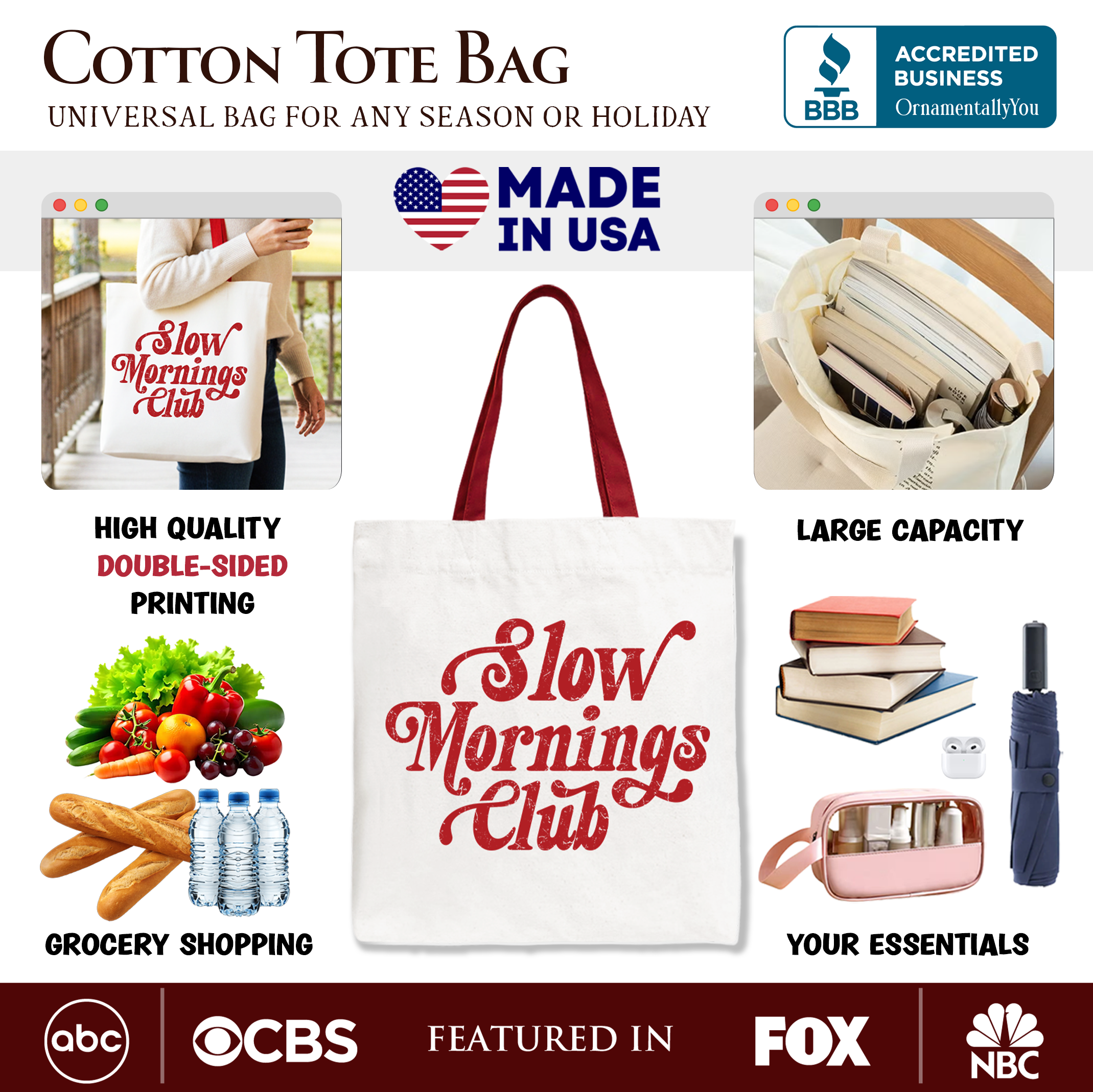 Slow Mornings Club Canvas Tote Bag