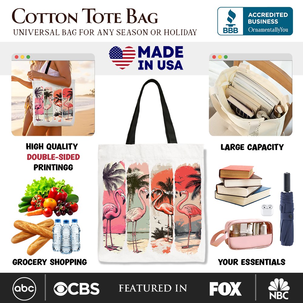 Summer Flamingo Beach Canvas Tote Bag