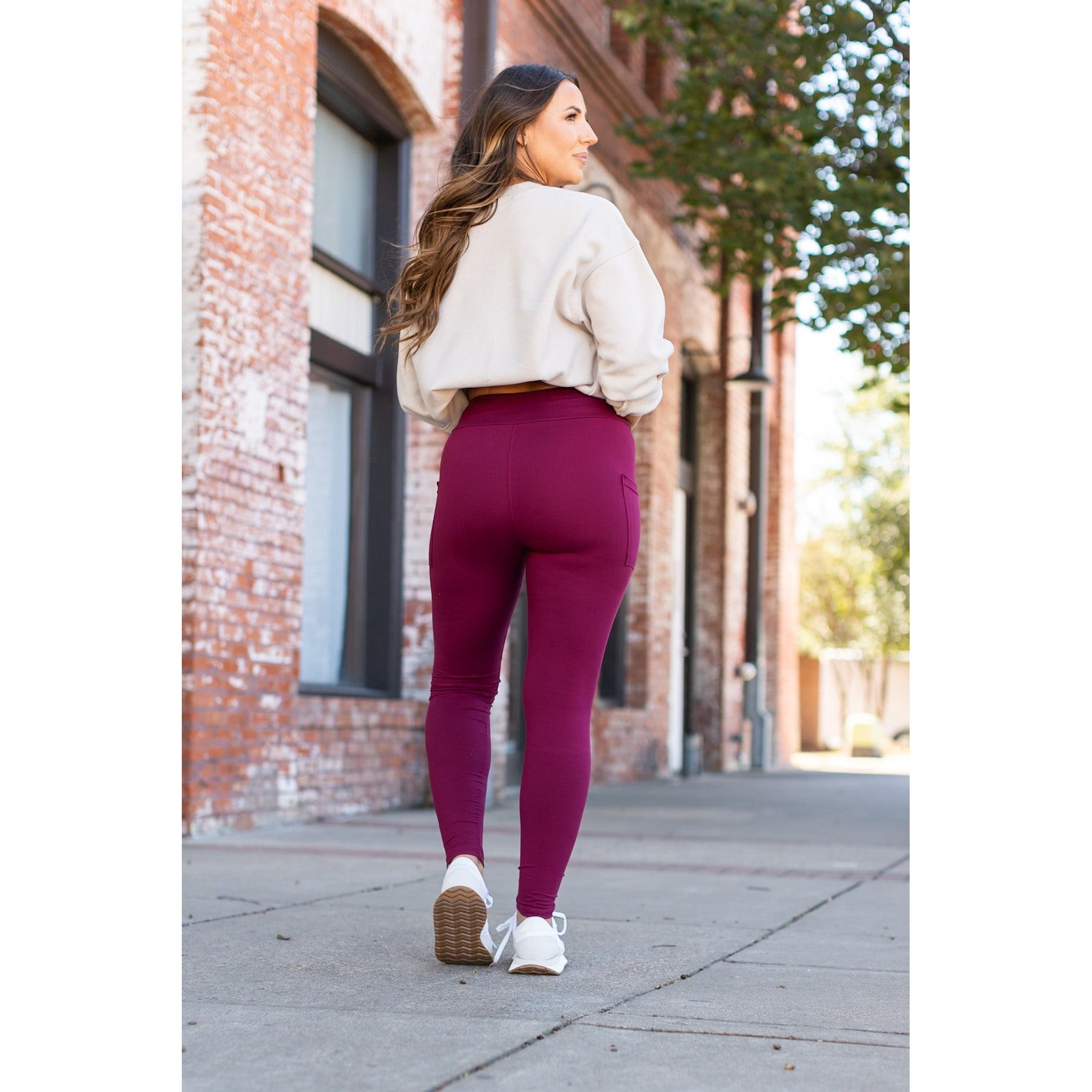 Maroon Full Length Leggings with Pocket  - Luxe Leggings