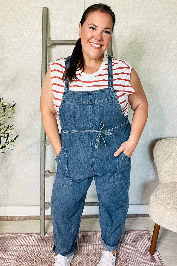 Cotton Denim Baggy Leg Bib Overall Jumper