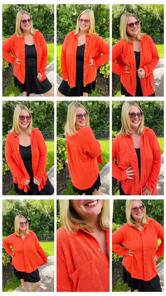 Simply Captivating Button Down in Orange