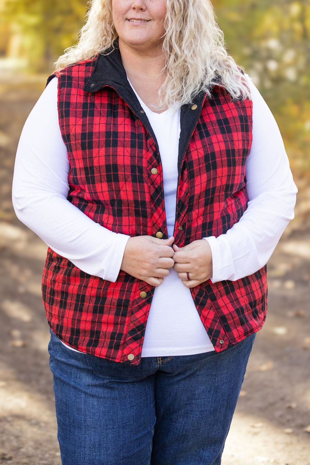 Reversible Vest - Corded Black and Plaid