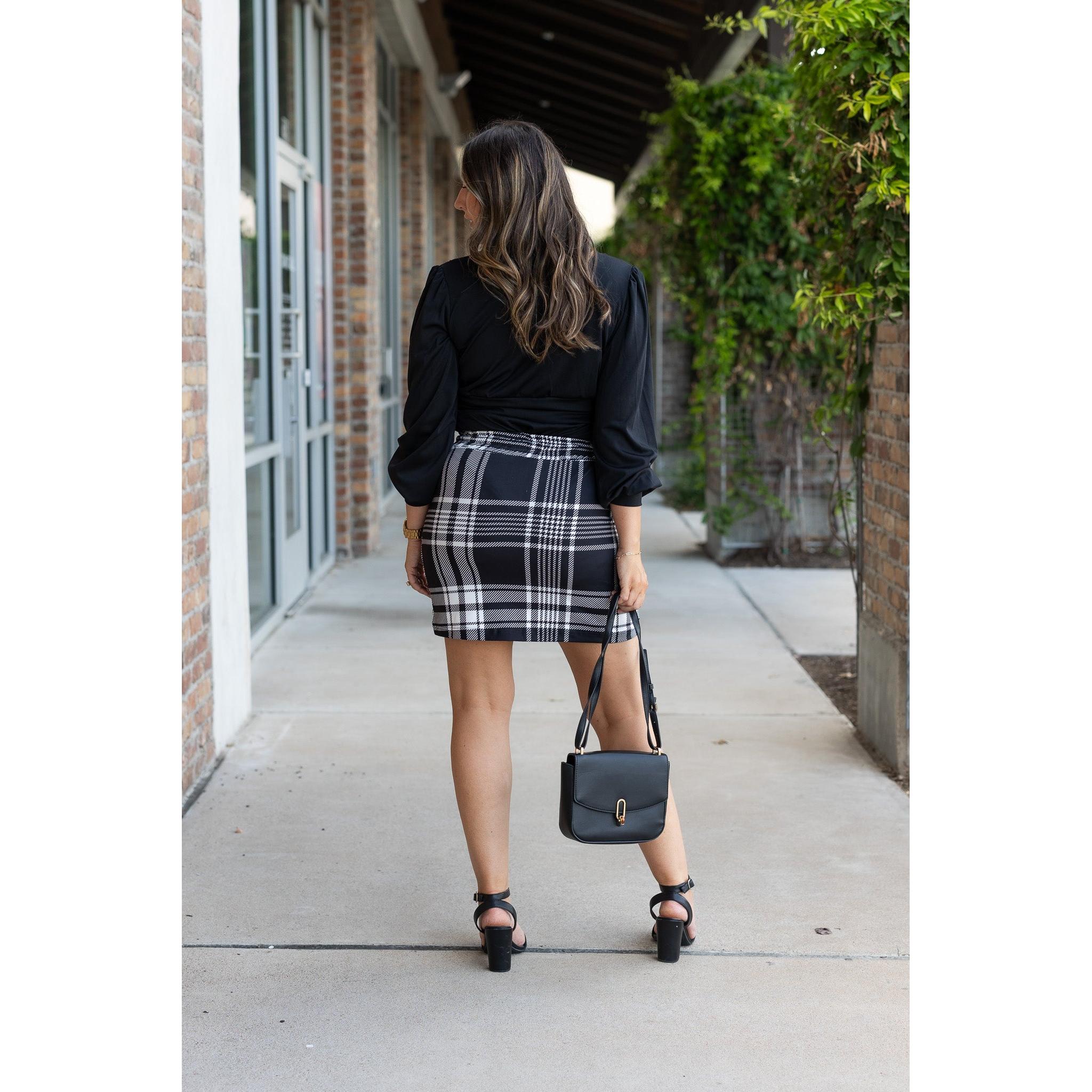The Amelia - Black And White Plaid Jogger Skirt
