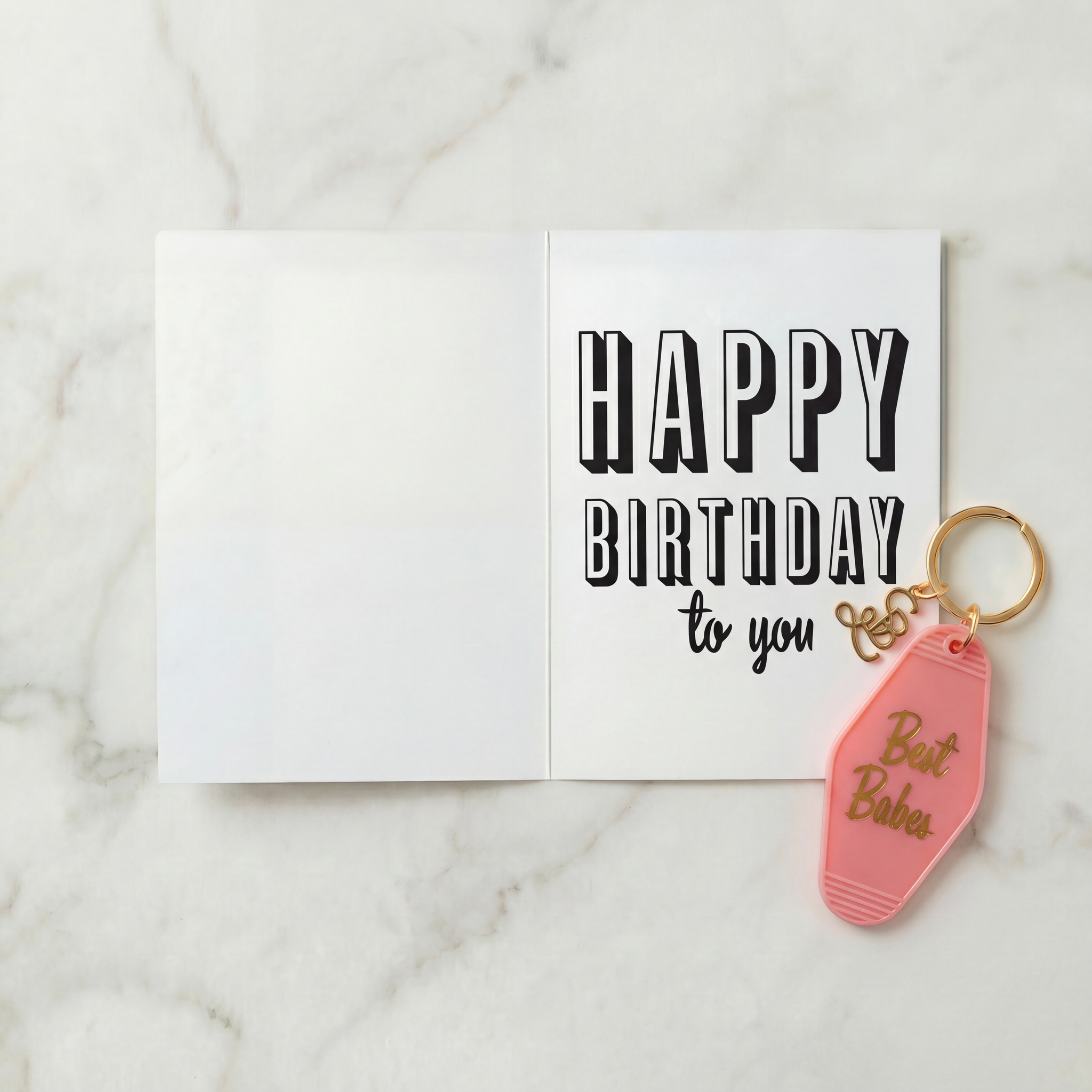 Best Babes Motel Style Keychain with Birthday Greeting Card