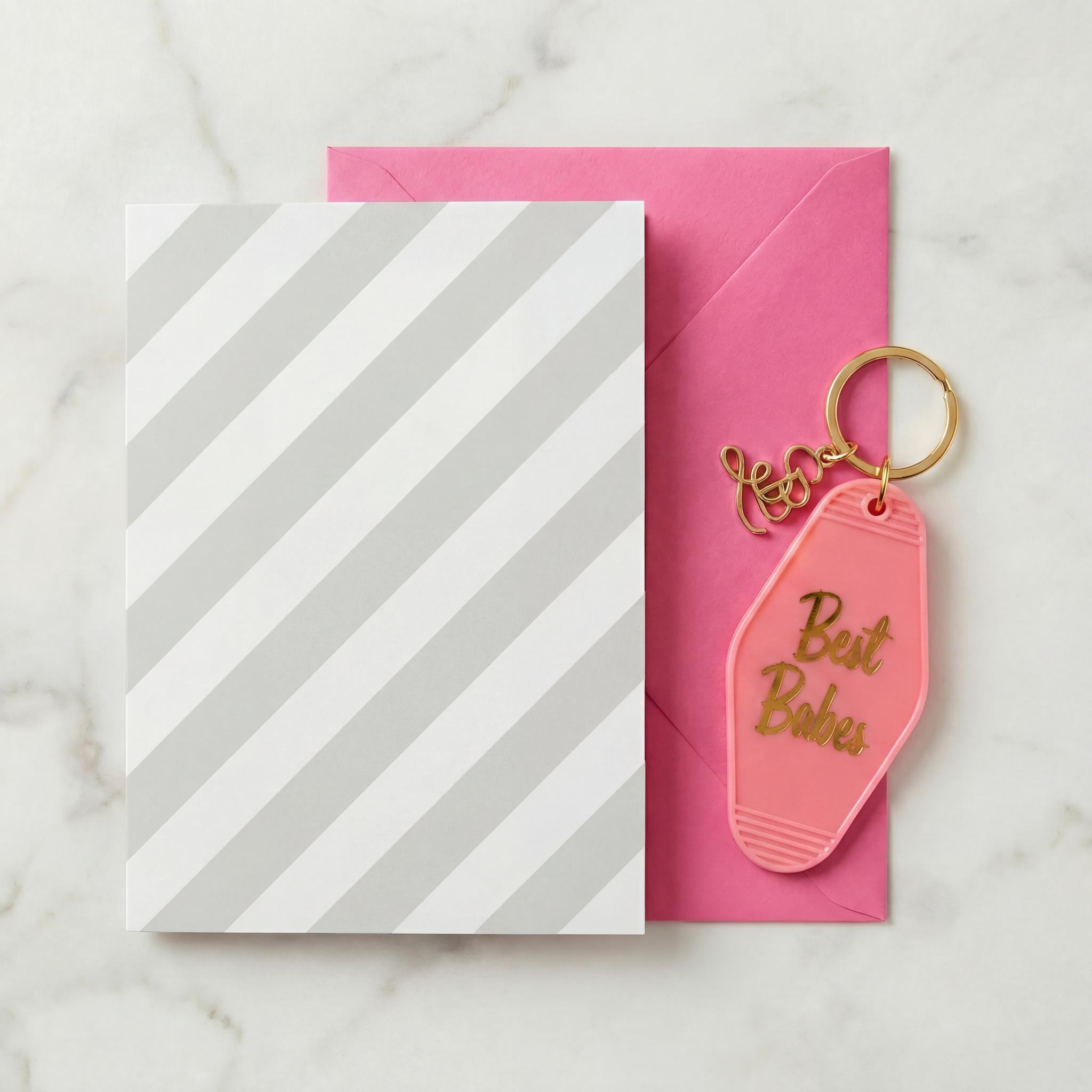 Best Babes Motel Style Keychain with Birthday Greeting Card