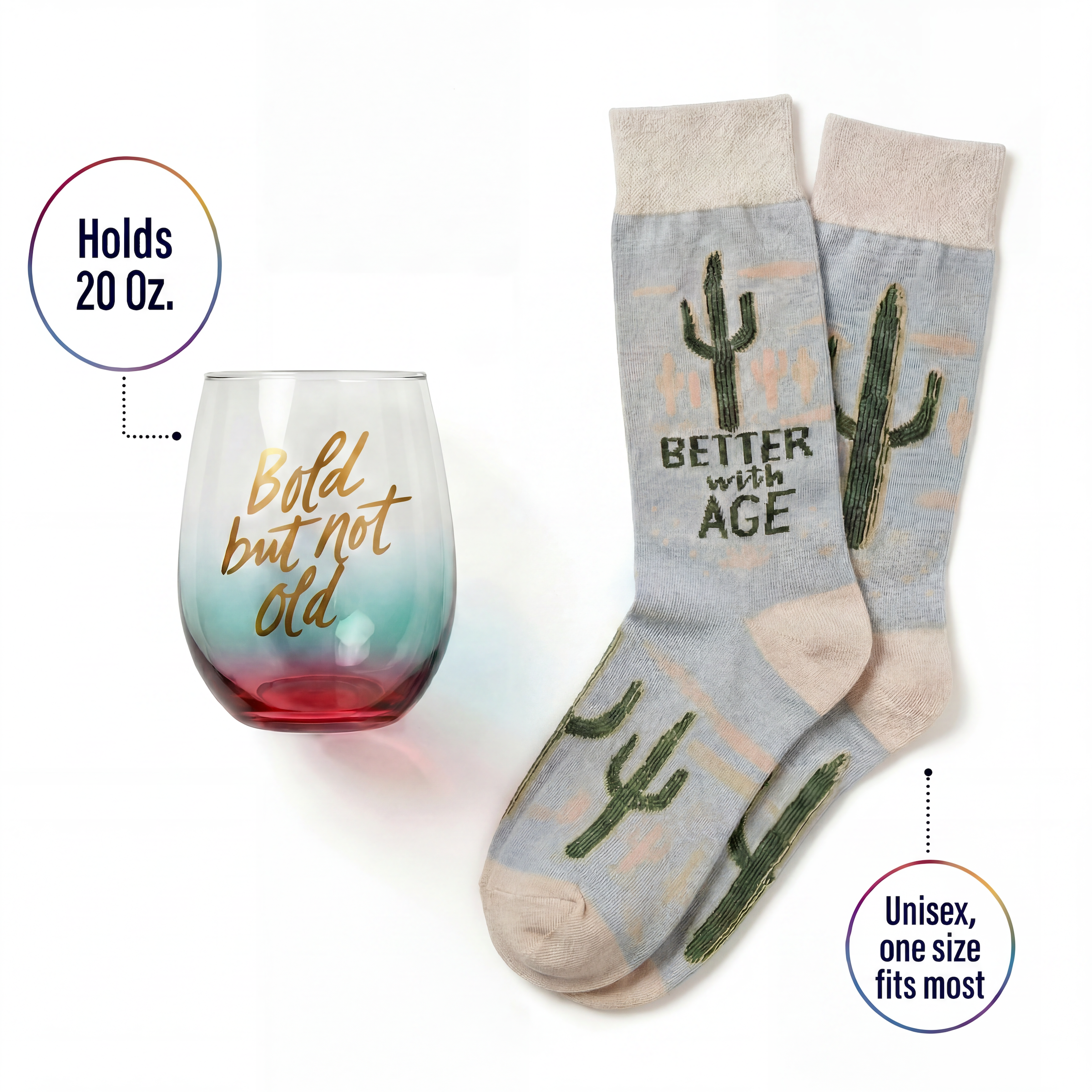 Bold But Not Old Gift Set | Wine Glass & Better with Age Socks in Gift Bag