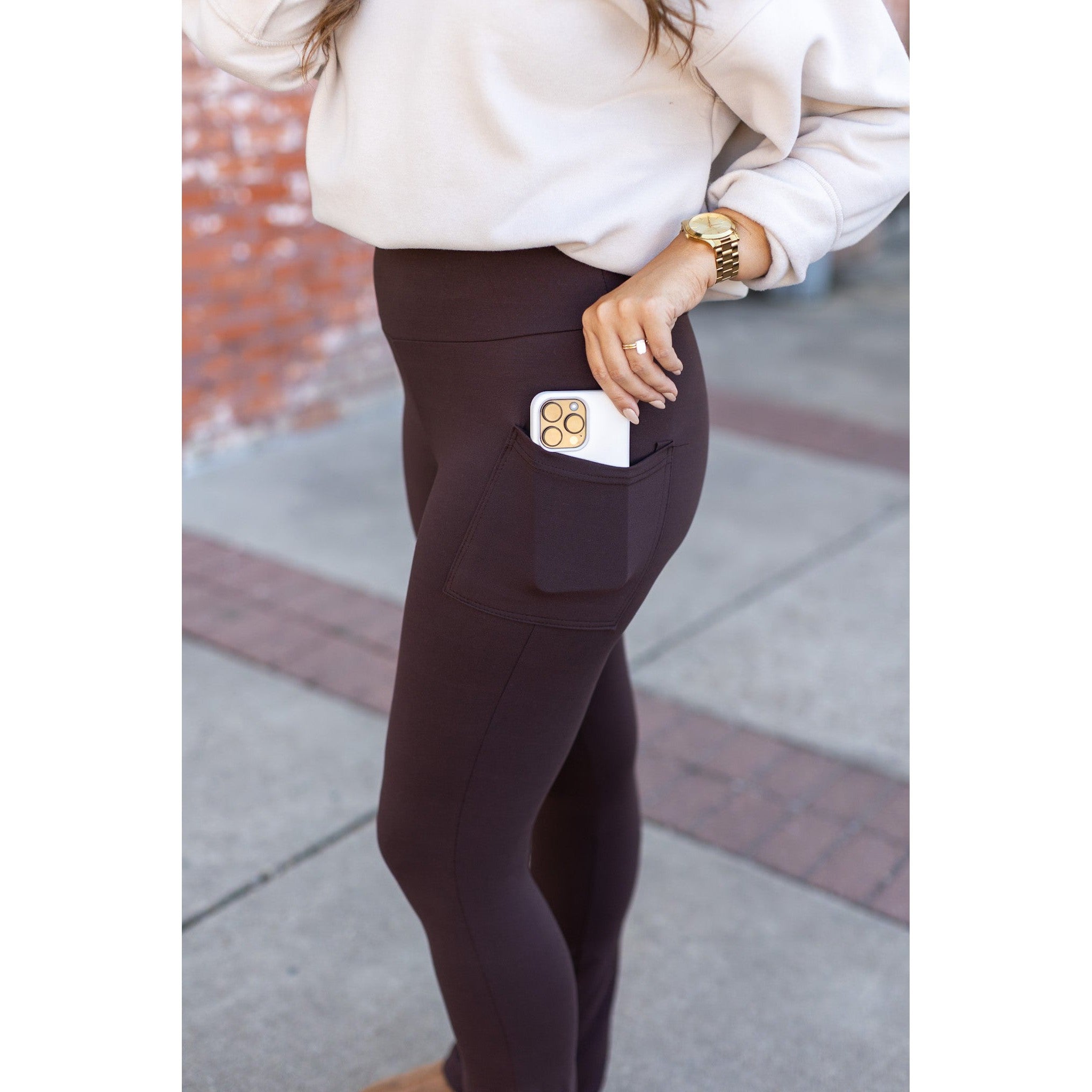 The Brandy - Brown Flare Leggings WITH POCKETS - Luxe Leggings