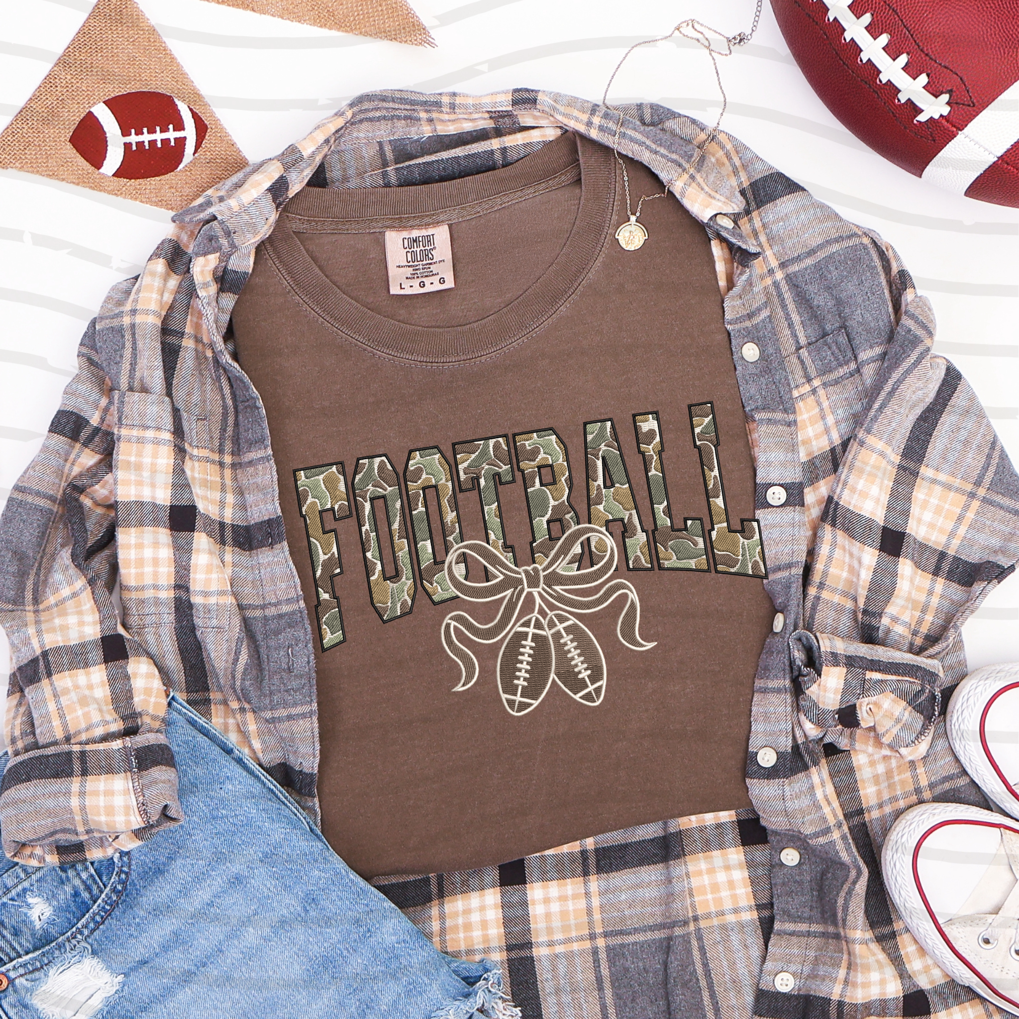 Camo Football Coquette Bow Tee