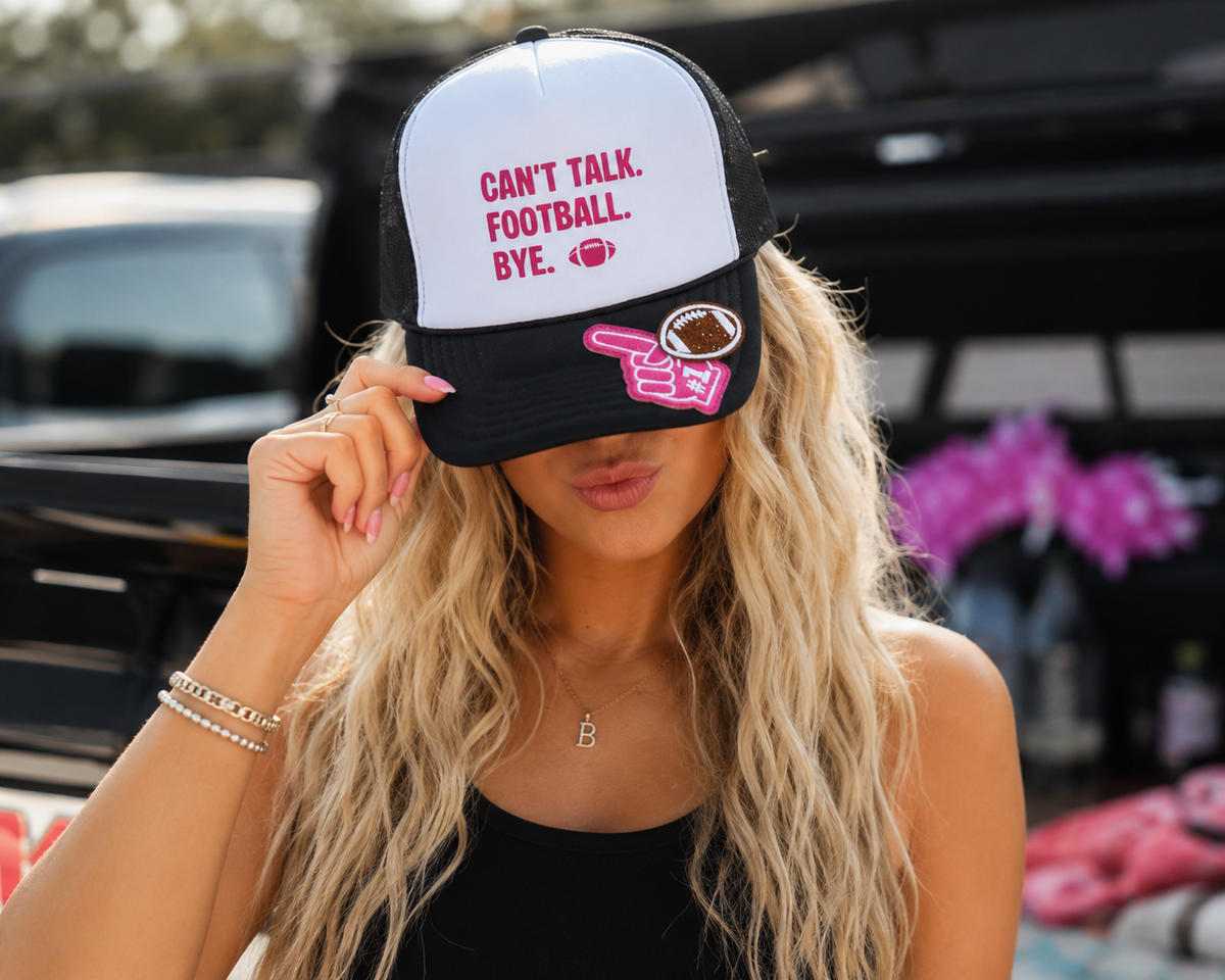 Can't Talk. Football. Bye. Trucker Hat | Pink & Black Football Hat