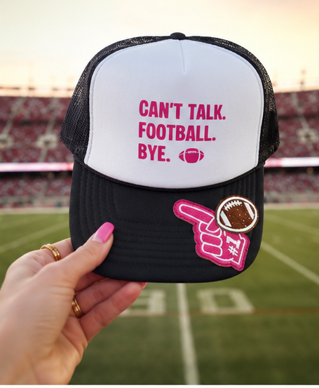 Can't Talk. Football. Bye. Trucker Hat | Pink & Black Football Hat