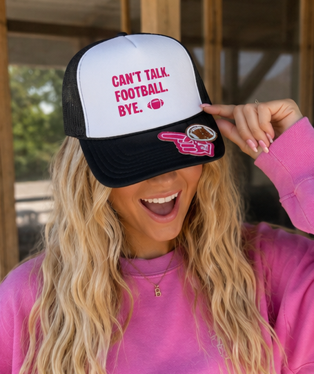 Can't Talk. Football. Bye. Trucker Hat | Pink & Black Football Hat