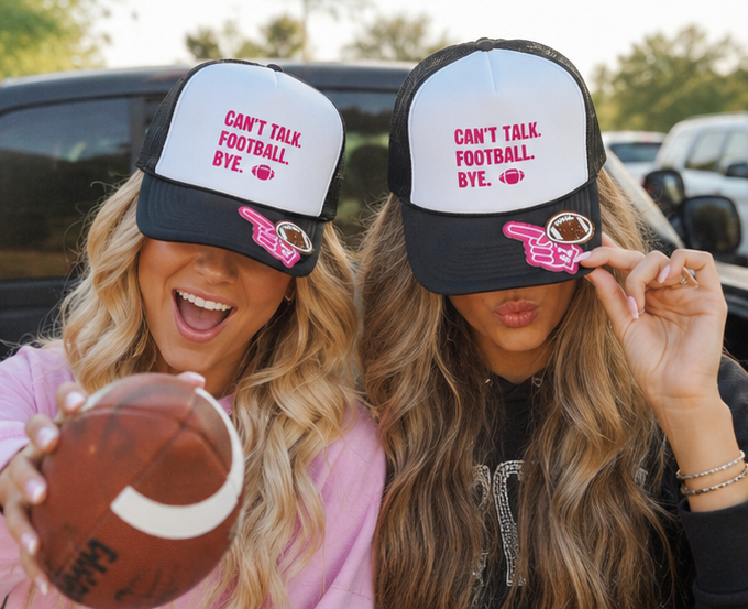Can't Talk. Football. Bye. Trucker Hat | Pink & Black Football Hat