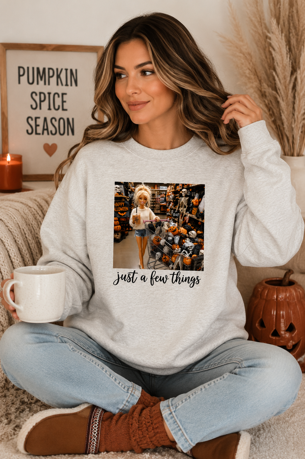 Just a Few Things Doll Face Graphic Crewneck Sweatshirt
