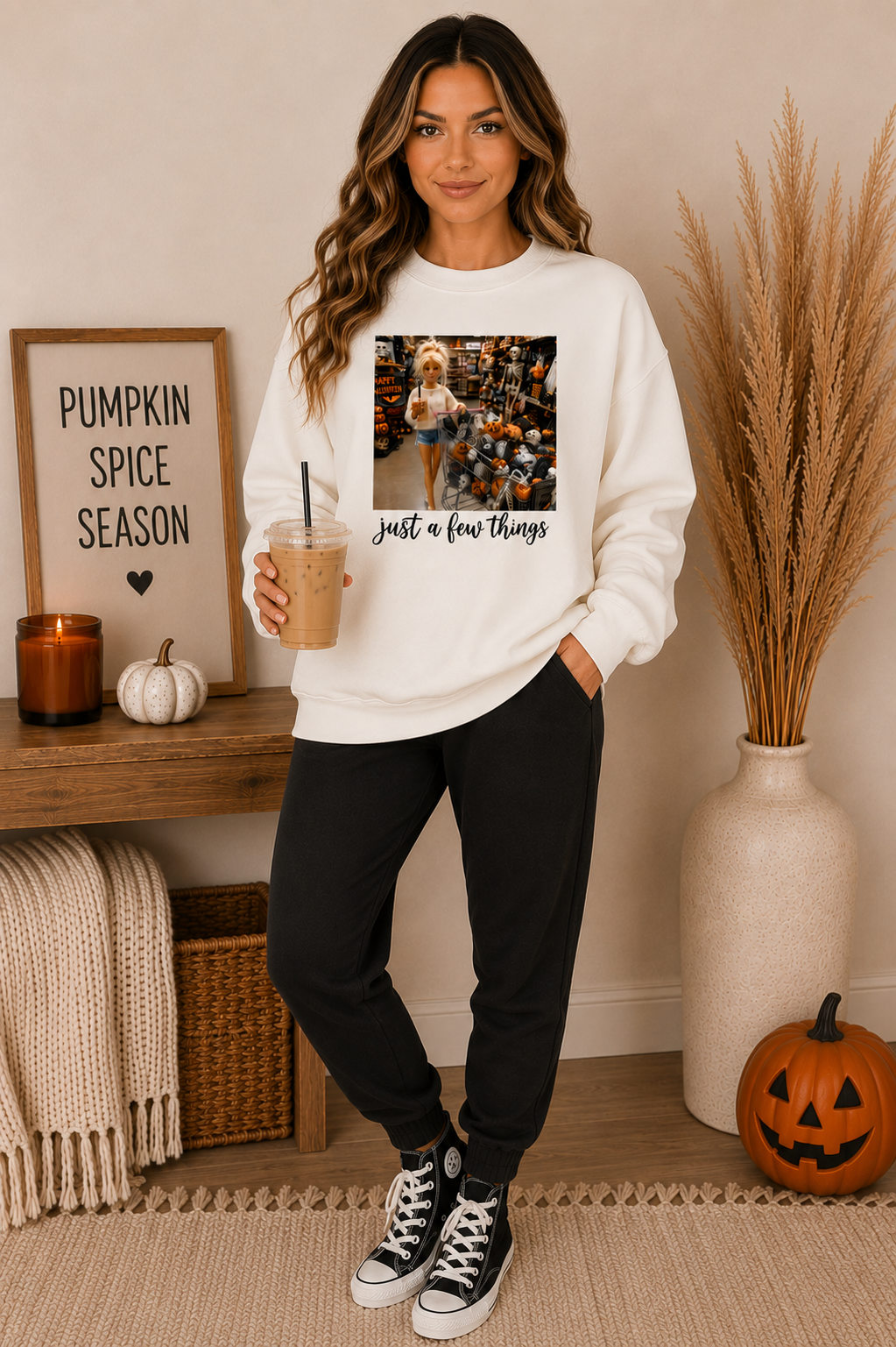 Just a Few Things Doll Face Graphic Crewneck Sweatshirt