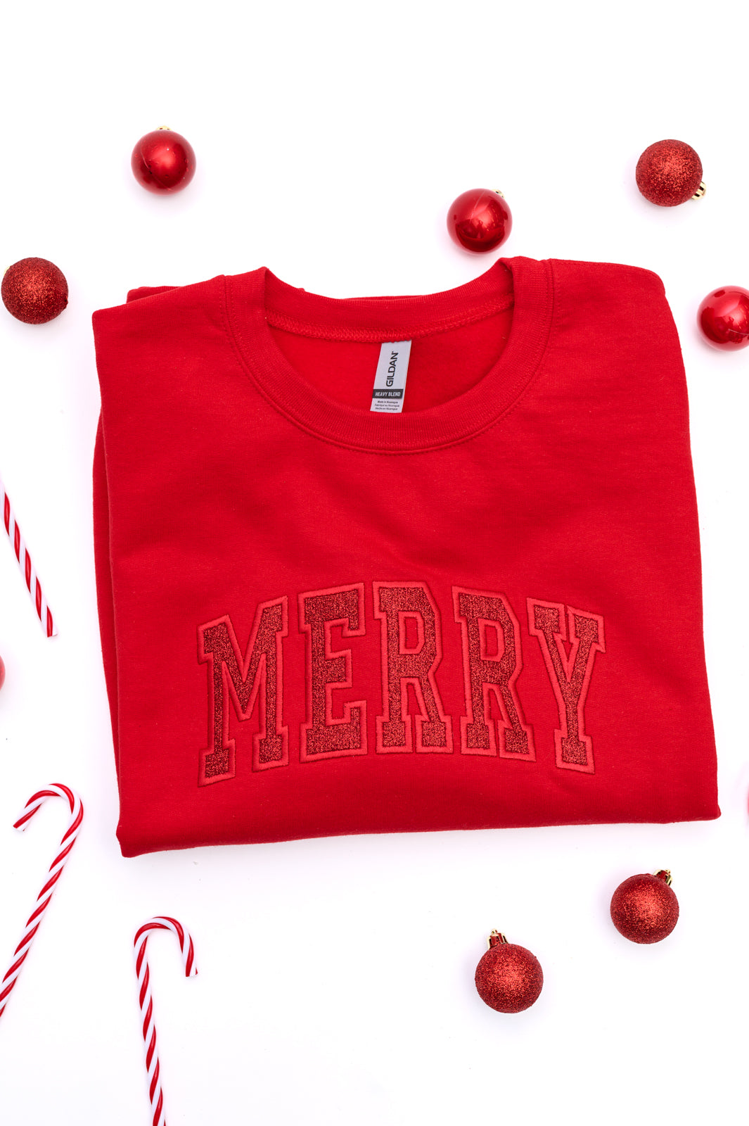 PRE-ORDER: Embroidered Merry Glitter Applique Sweatshirt