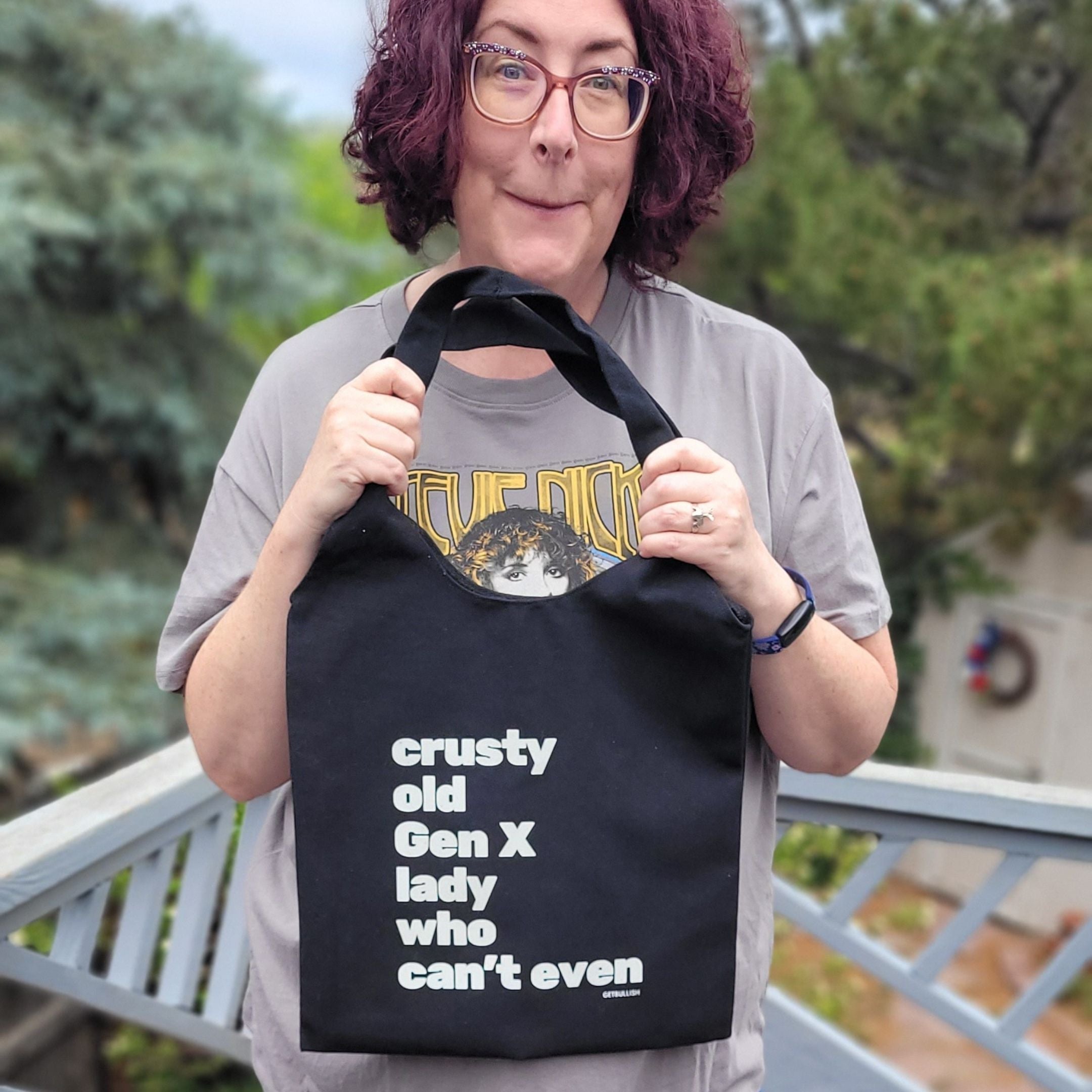 Crusty Old Gen X Lady Who Can't Even Keychain and Tote Bag Bundle