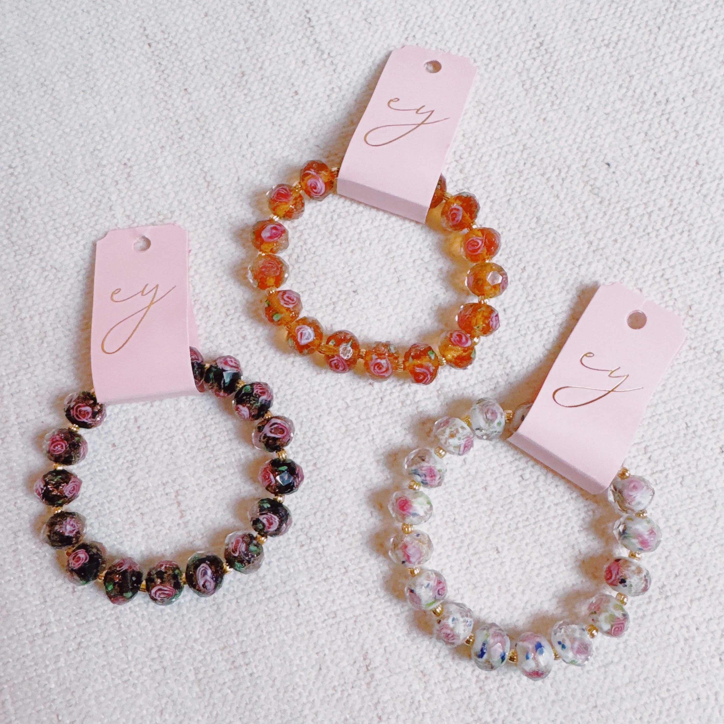 Vintage Rose Glass Bead Stretch Bracelet – Elegant, Stackable & Versatile