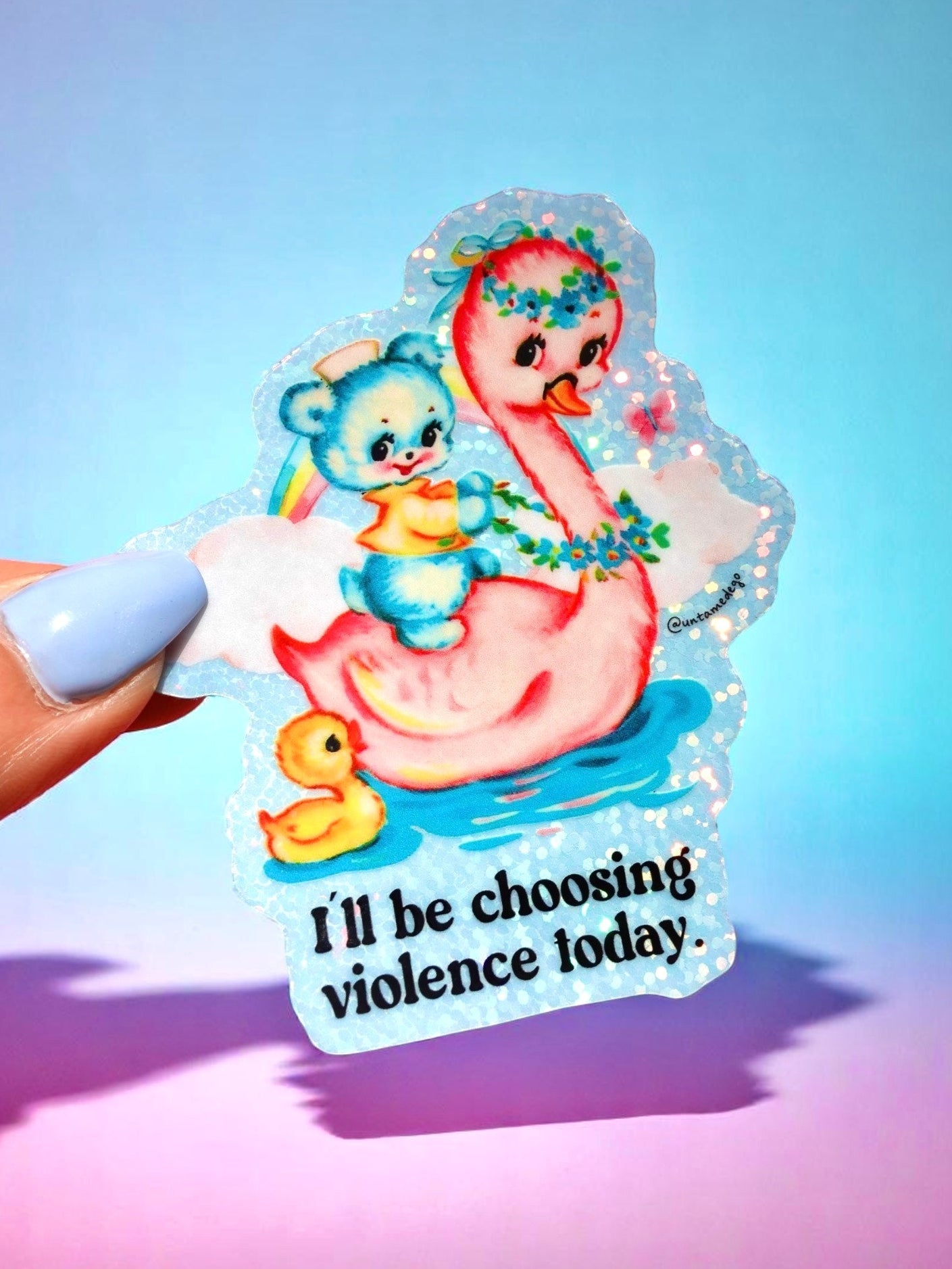 I’ll Be Choosing Violence Today – Funny Retro Animal Glitter Vinyl Sticker