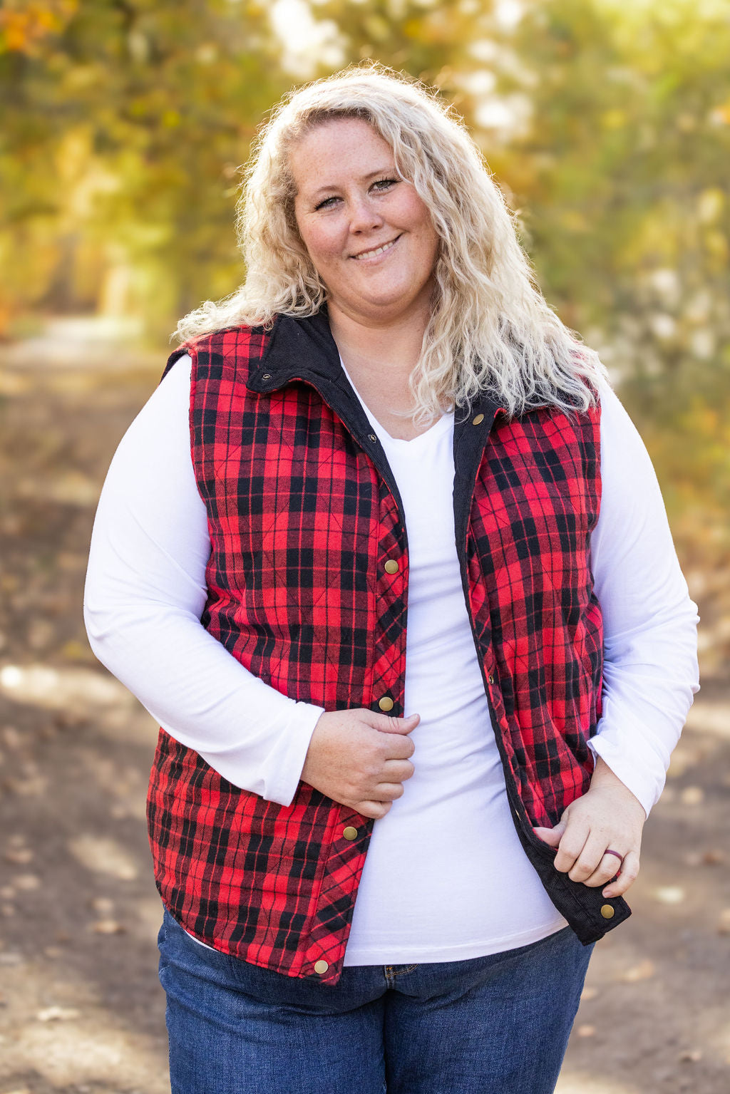 Reversible Vest - Corded Black and Plaid