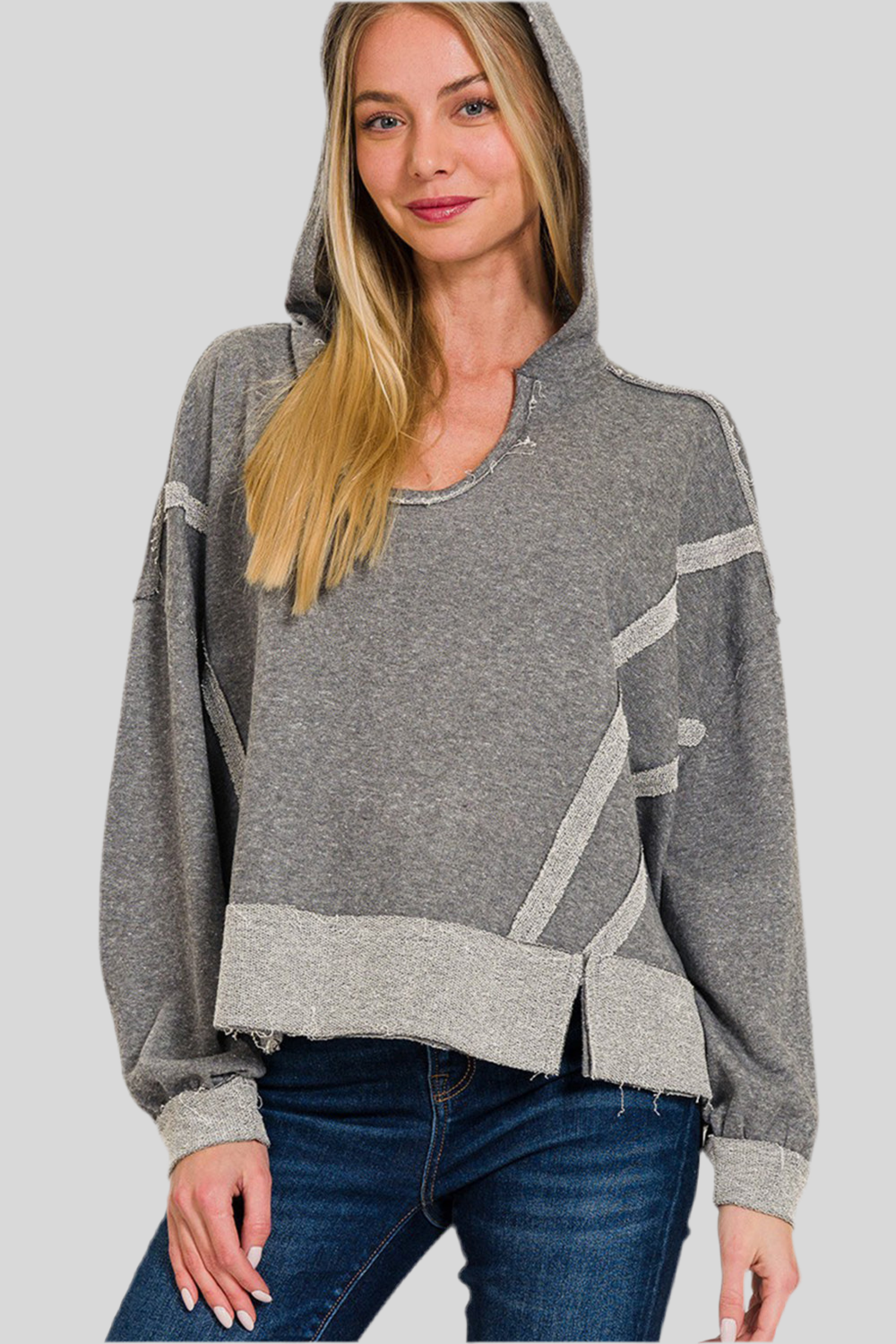 Contrast Trim Slit Hoodie