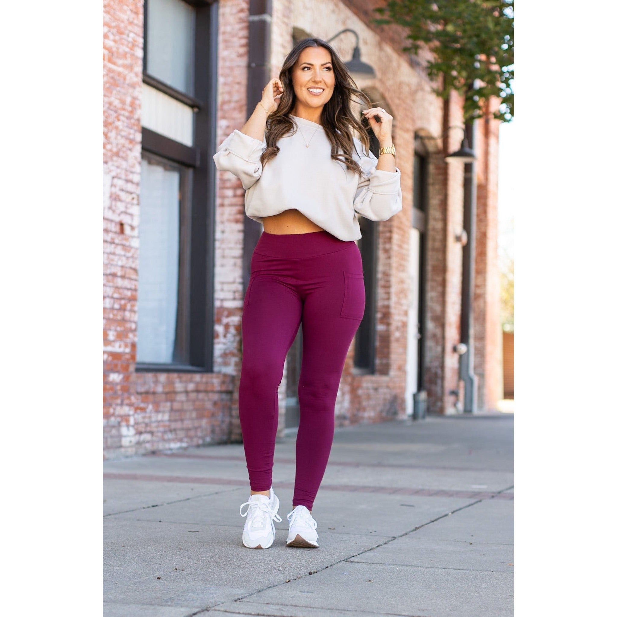 Maroon Full Length Leggings with Pocket  - Luxe Leggings