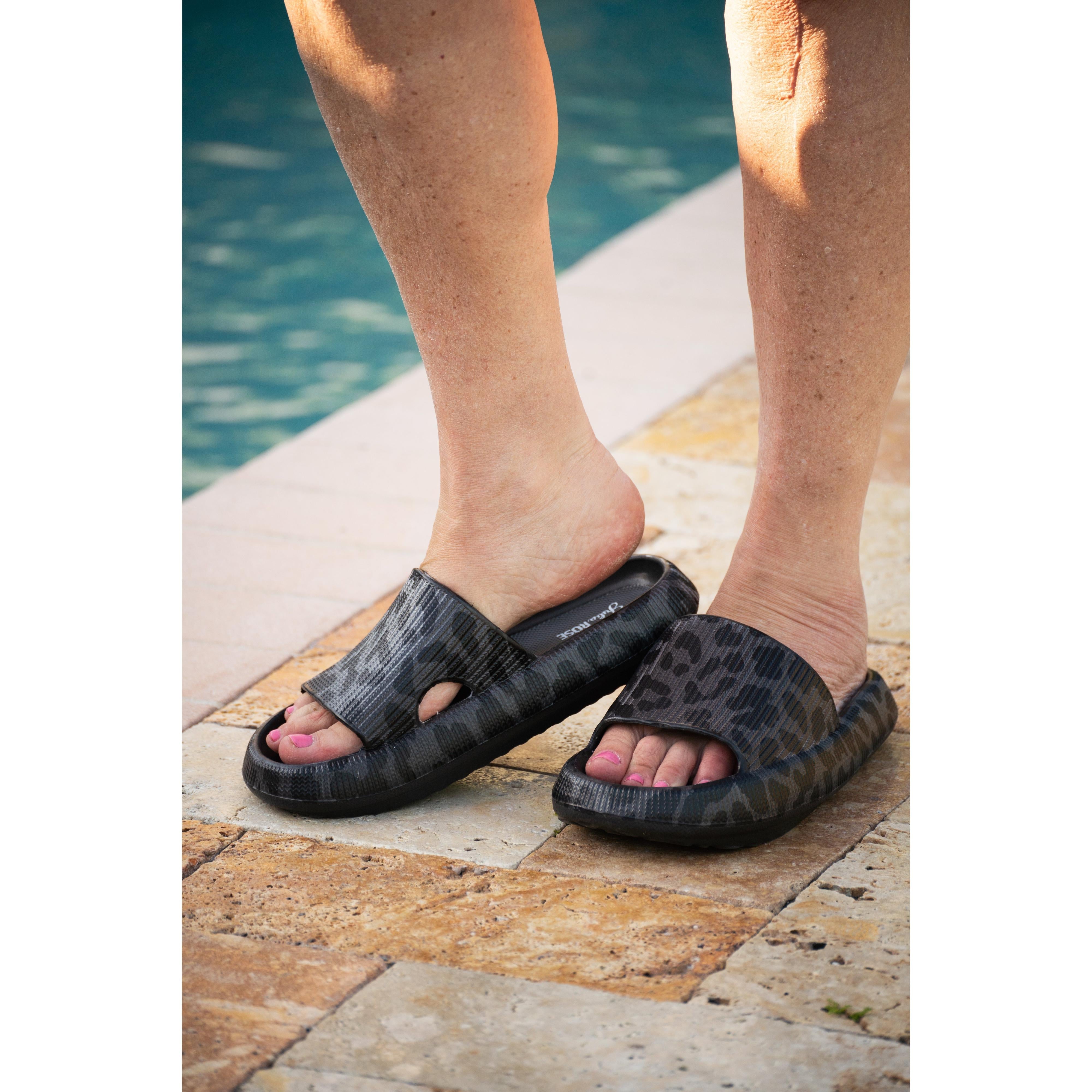 BLACK LEOPARD Beach or Casual Slides
