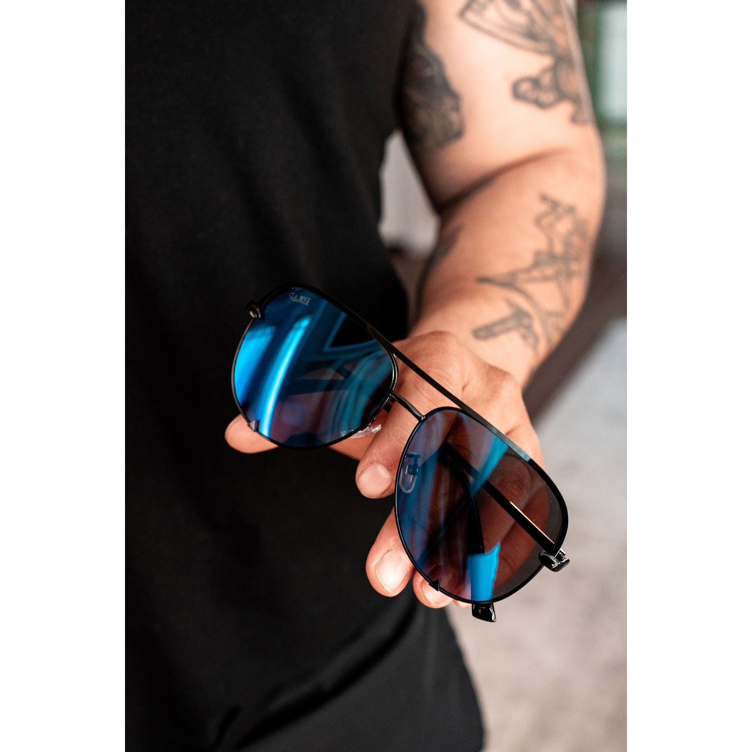 The Alex Black/Blue - High Quality Unisex Aviator Sunglasses*