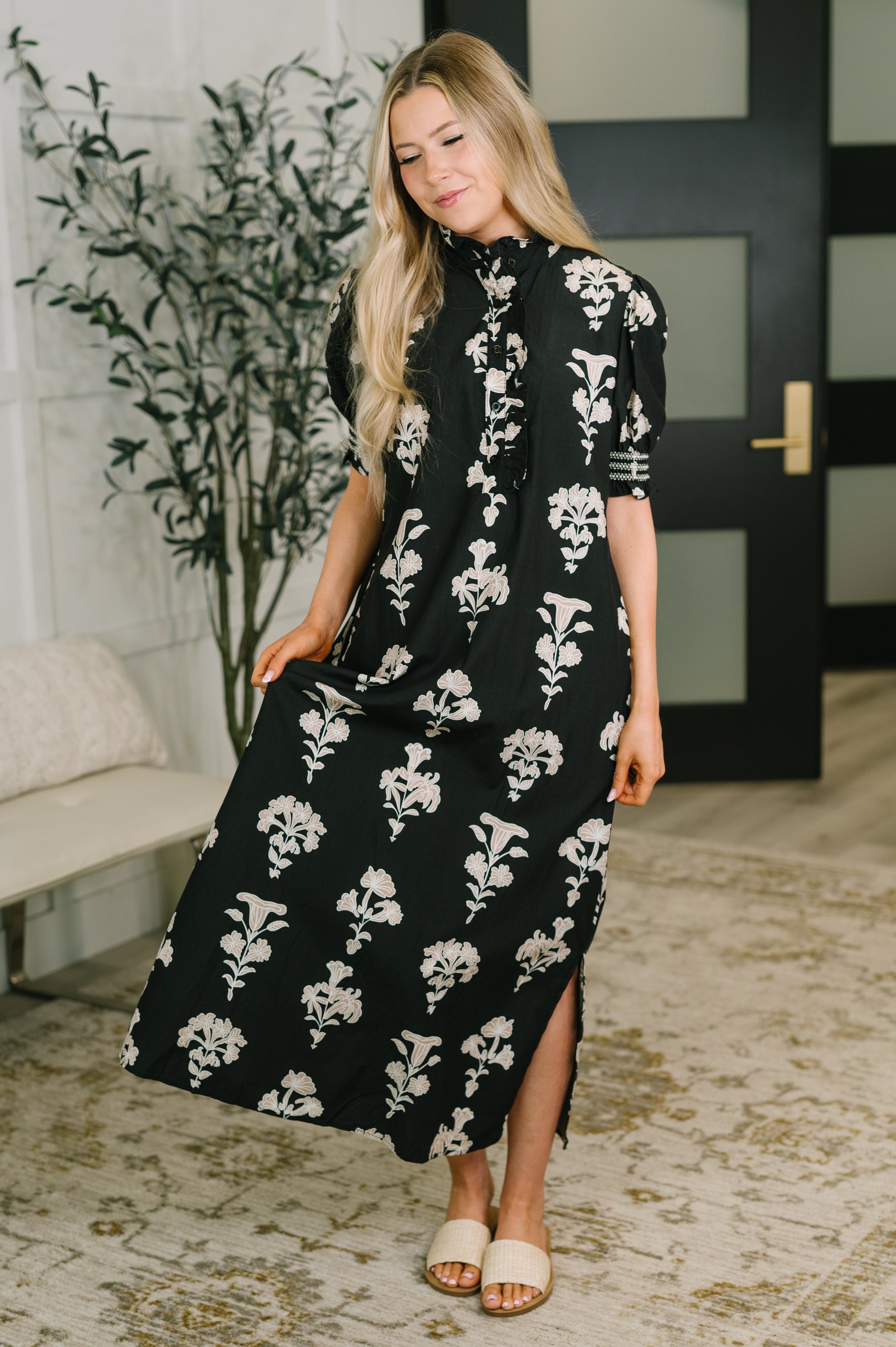 Dark Darlin' Puff Sleeve Maxi Dress
