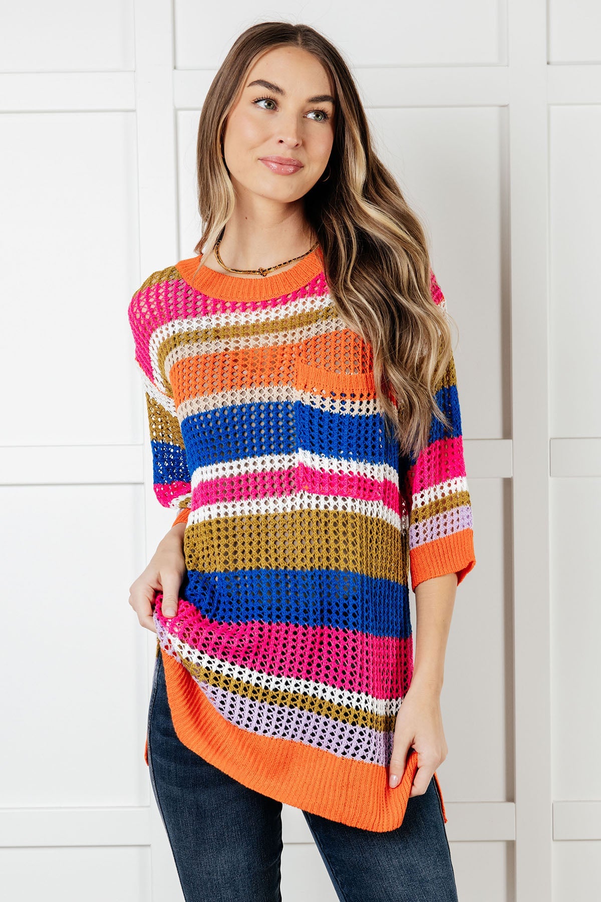 Reflections Striped Loose Knit Top