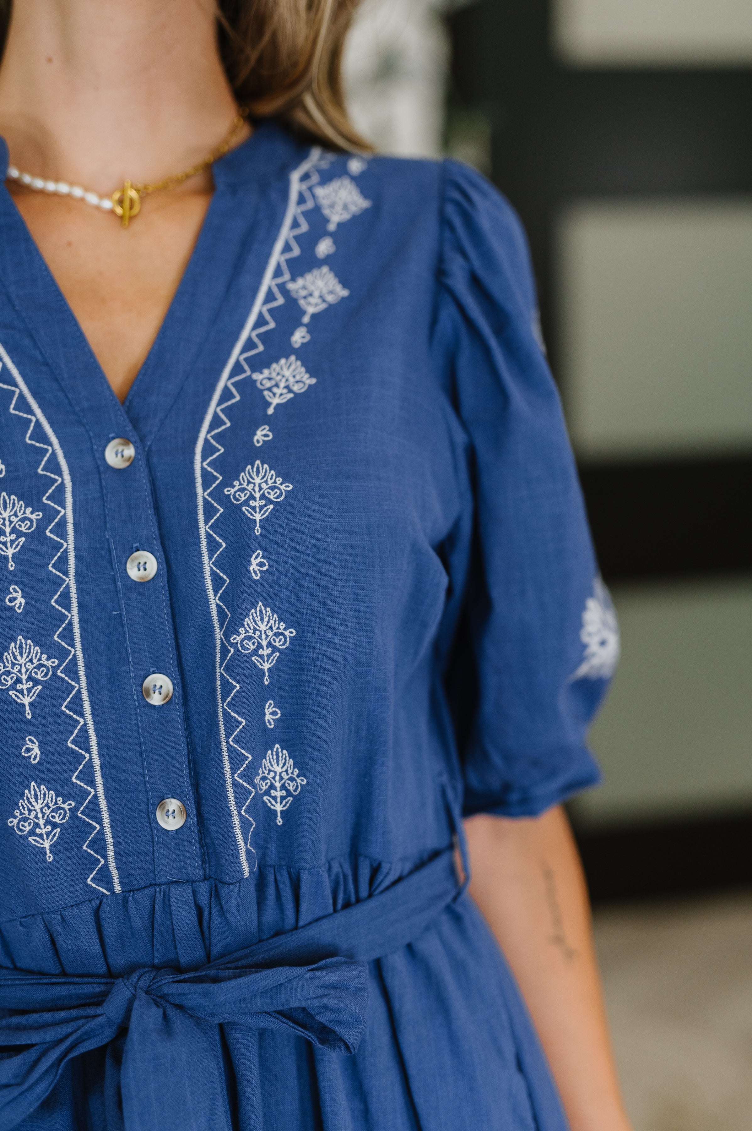 Delicate Devotion Puff Sleeve Dress in Blue