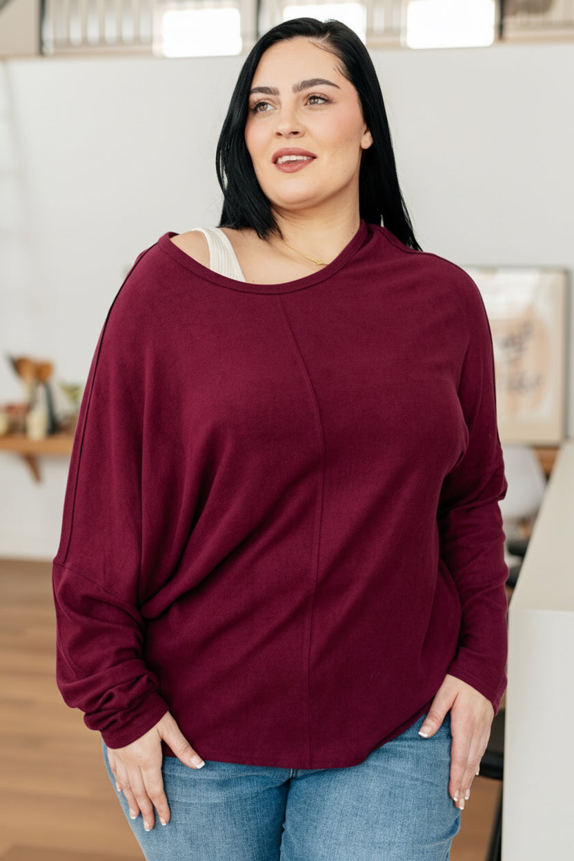 Drive Downtown Dolman Sleeve Top in Wine