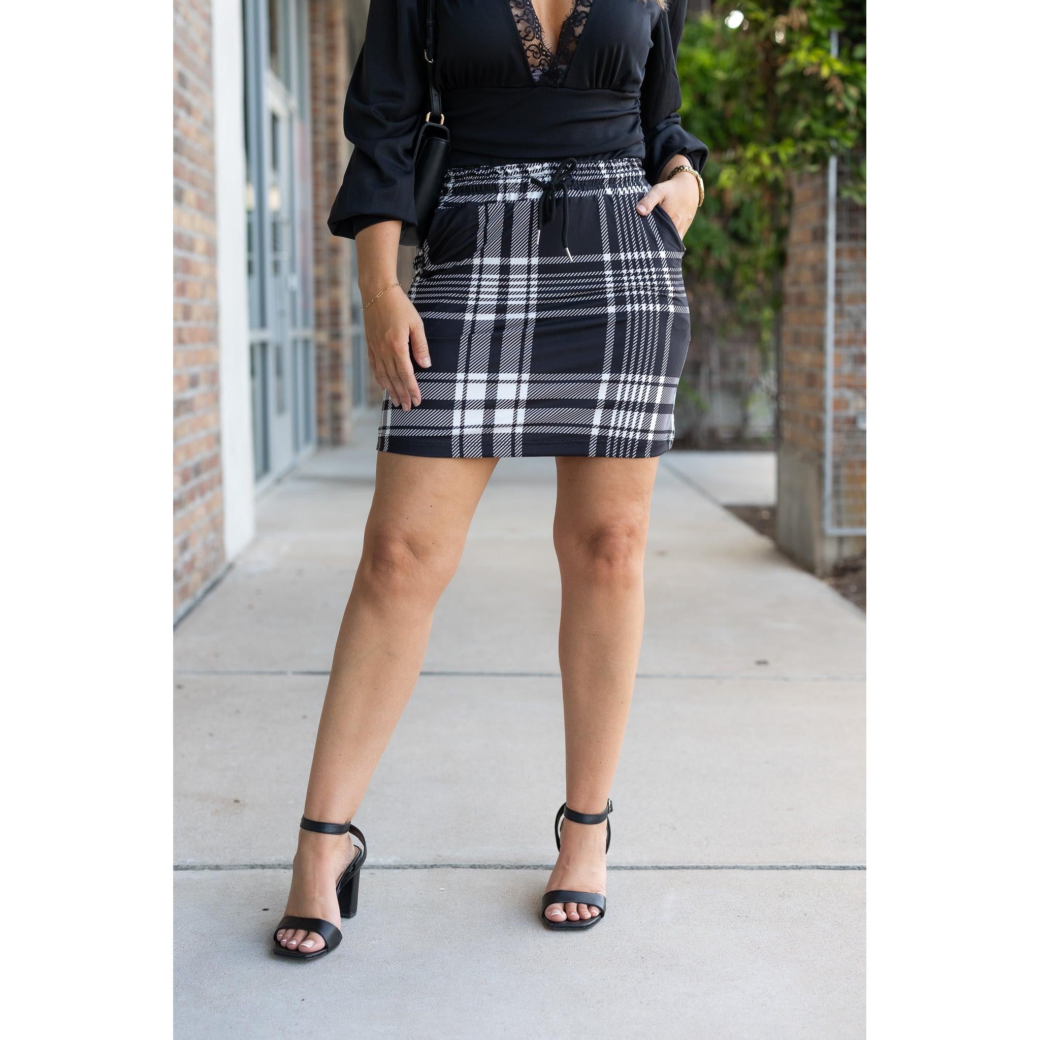 The Amelia - Black And White Plaid Jogger Skirt