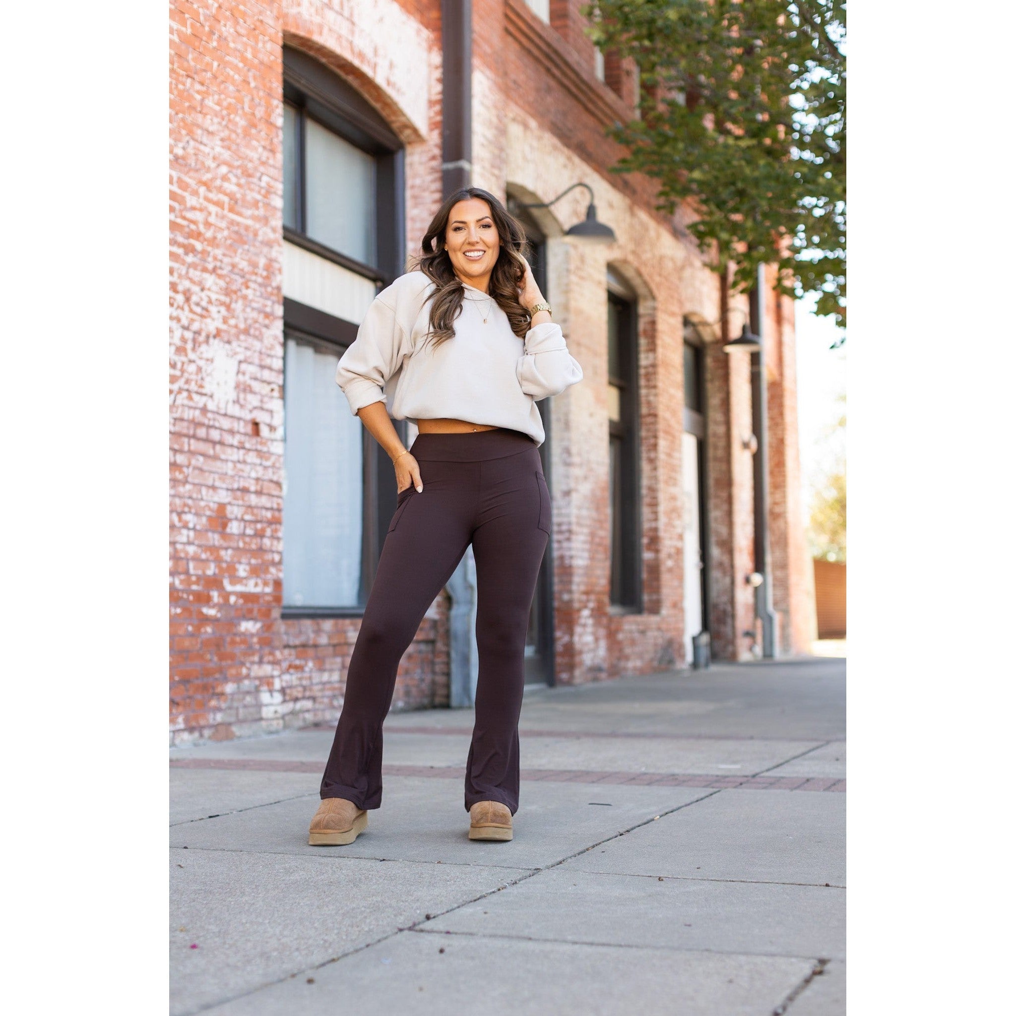 The Brandy - Brown Flare Leggings WITH POCKETS - Luxe Leggings