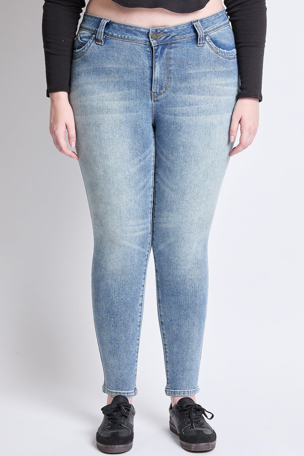 Plus “WannaBettaButt” Mid Rise Embroidered Skinny Jean