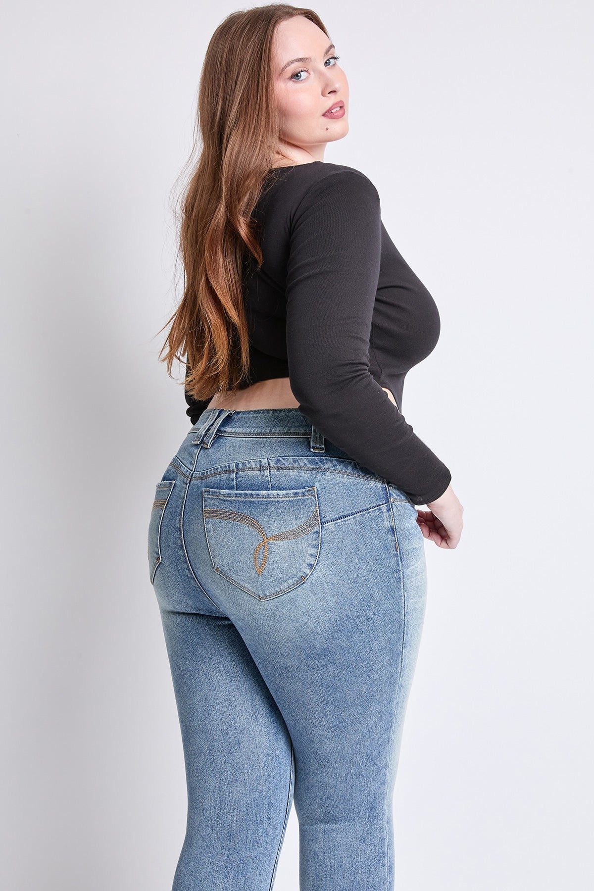 Plus “WannaBettaButt” Mid Rise Embroidered Skinny Jean