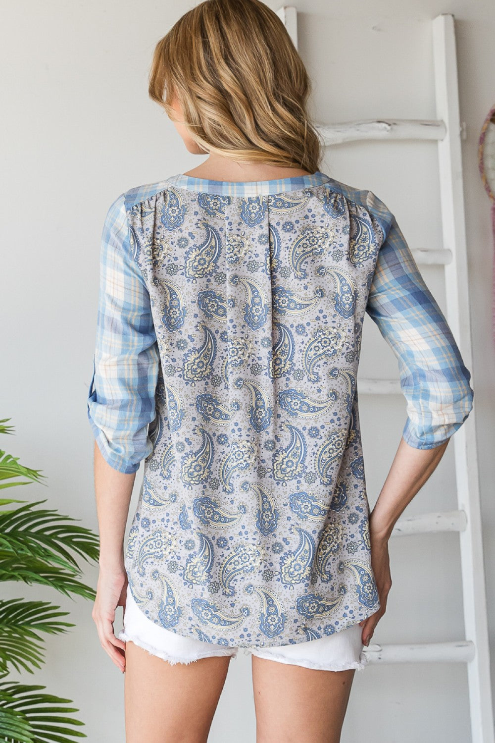 Embroidered Plaid Shirt with Paisley Printed Back