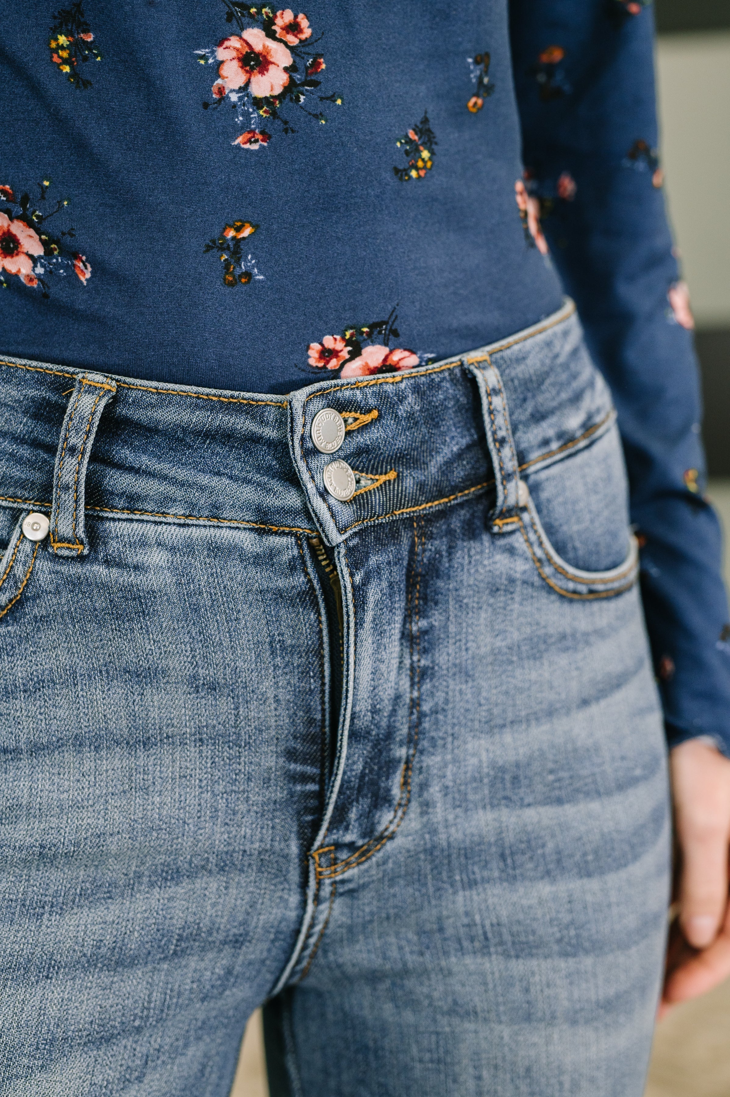 Eva High Waist Flare Tummy Control Double Button Denim