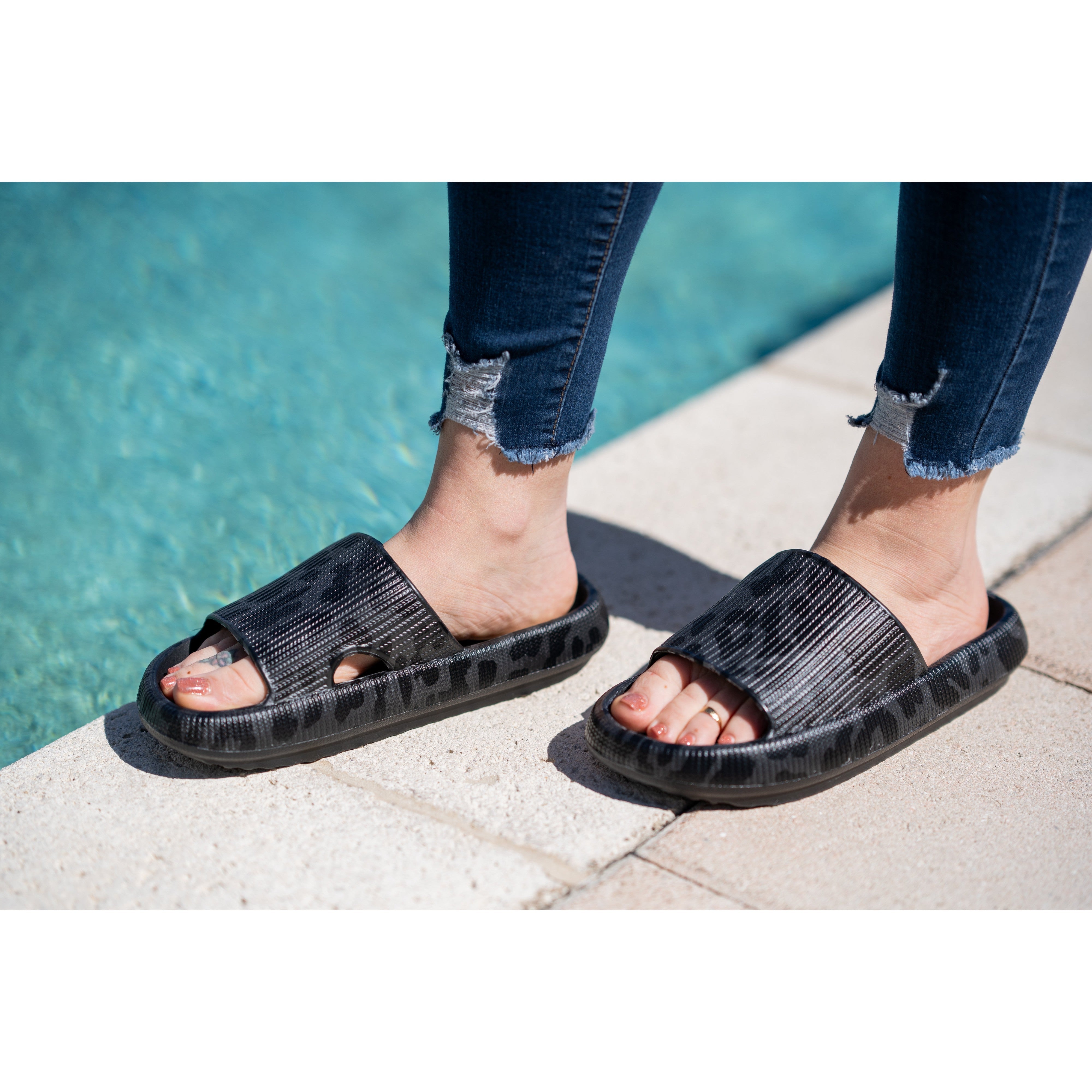 BLACK LEOPARD Insanely Comfy Beach or Casual Slides