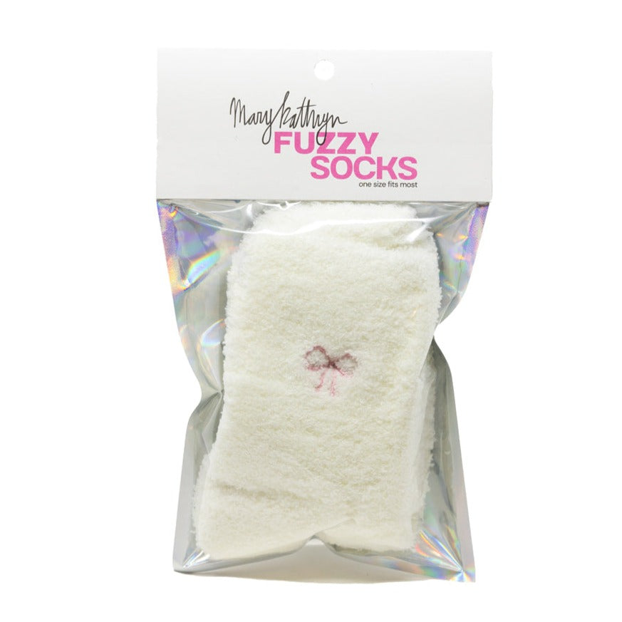 White / Pink Ribbon Fuzzy Socks