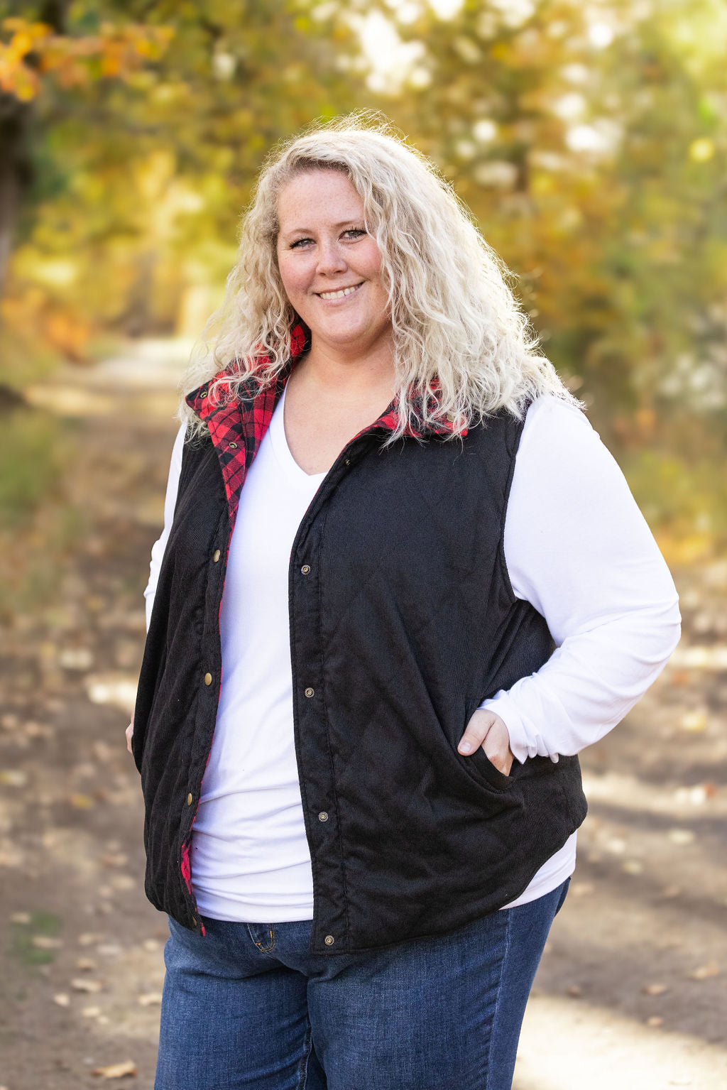 Reversible Vest - Corded Black and Plaid