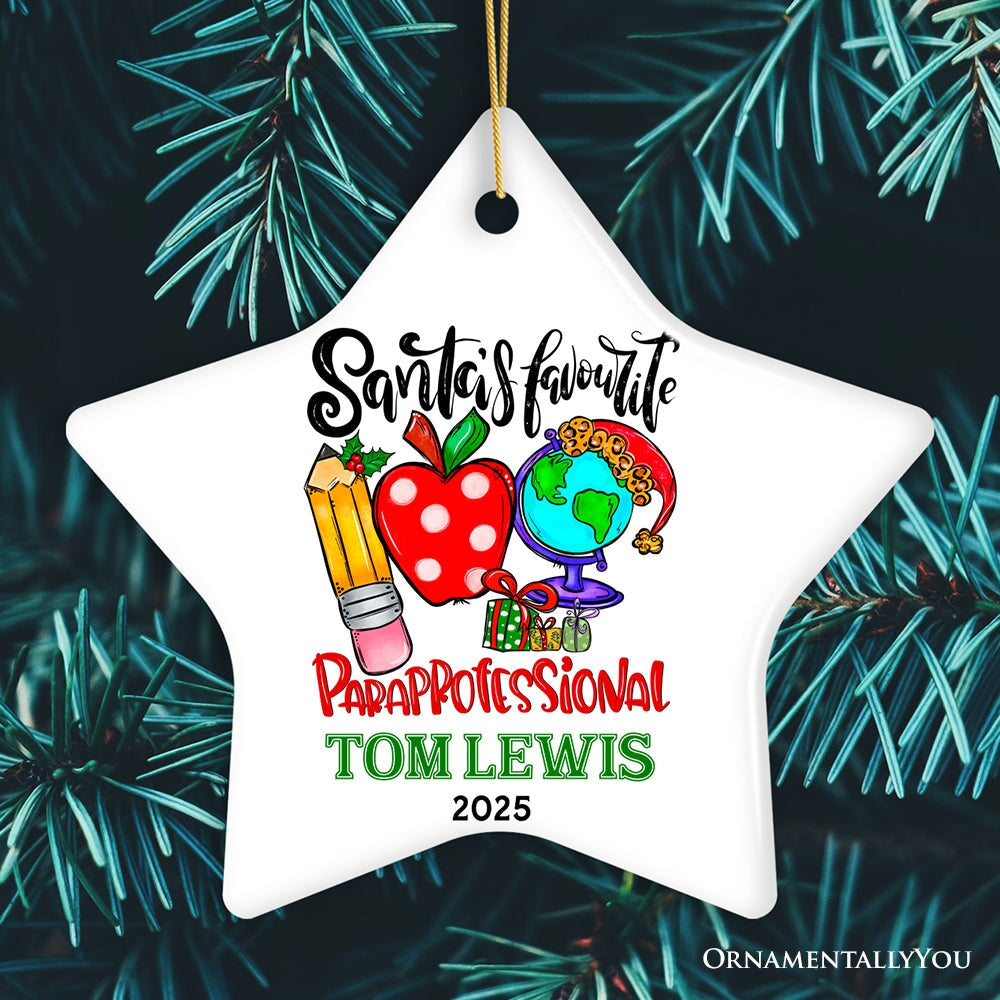 Festive Santa’s Favorite Paraprofessional Personalized Christmas Ornament