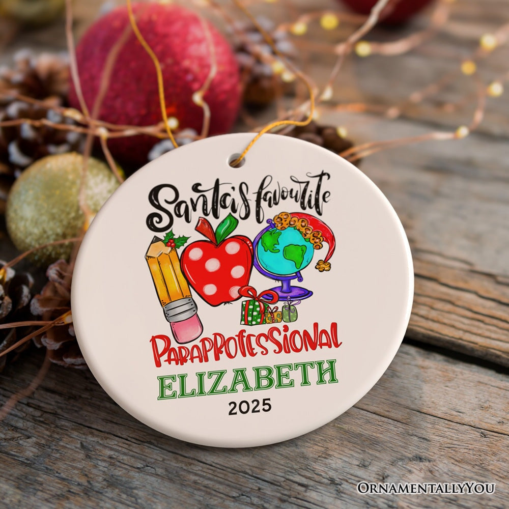 Festive Santa’s Favorite Paraprofessional Personalized Christmas Ornament