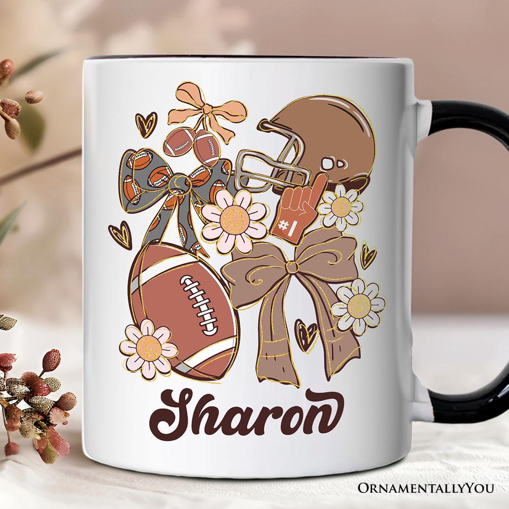Football Mom Coquette Bow Daisy Personalized Mug